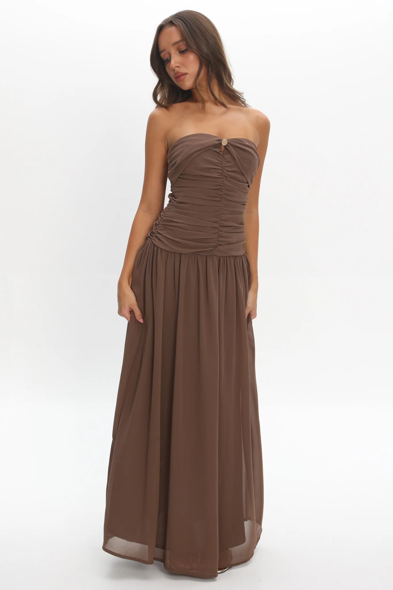 High Streets Strapless Maxi Dress Mocha