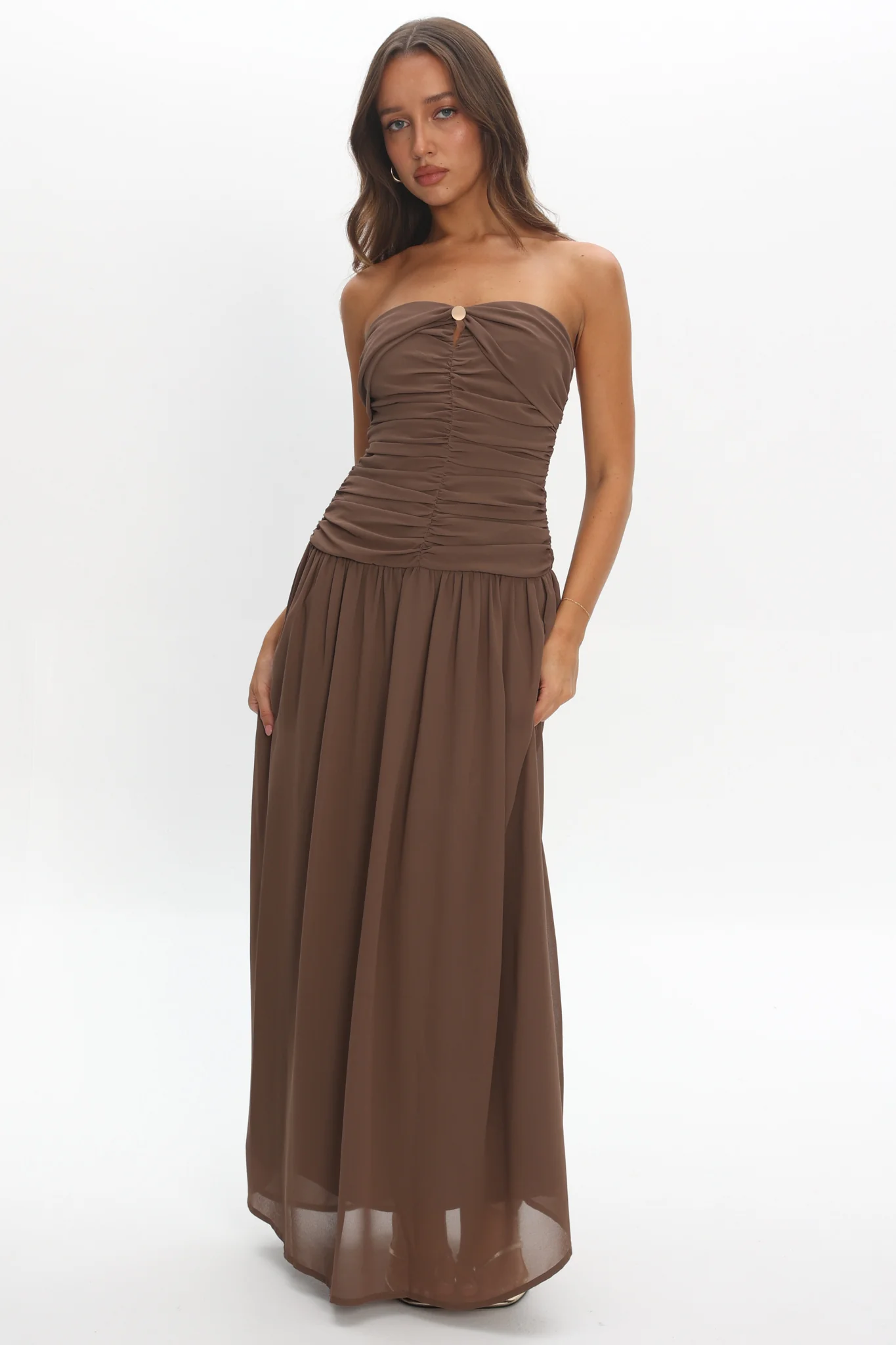 High Streets Strapless Maxi Dress Mocha - Image 2