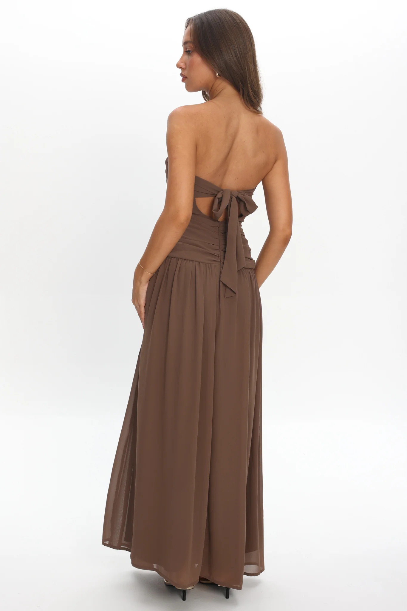 High Streets Strapless Maxi Dress Mocha - Image 3
