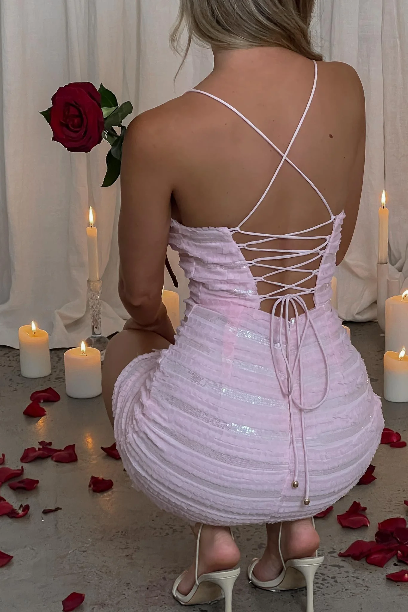 Highlight Reel Sequin Laced Back Dress Pink - Image 6