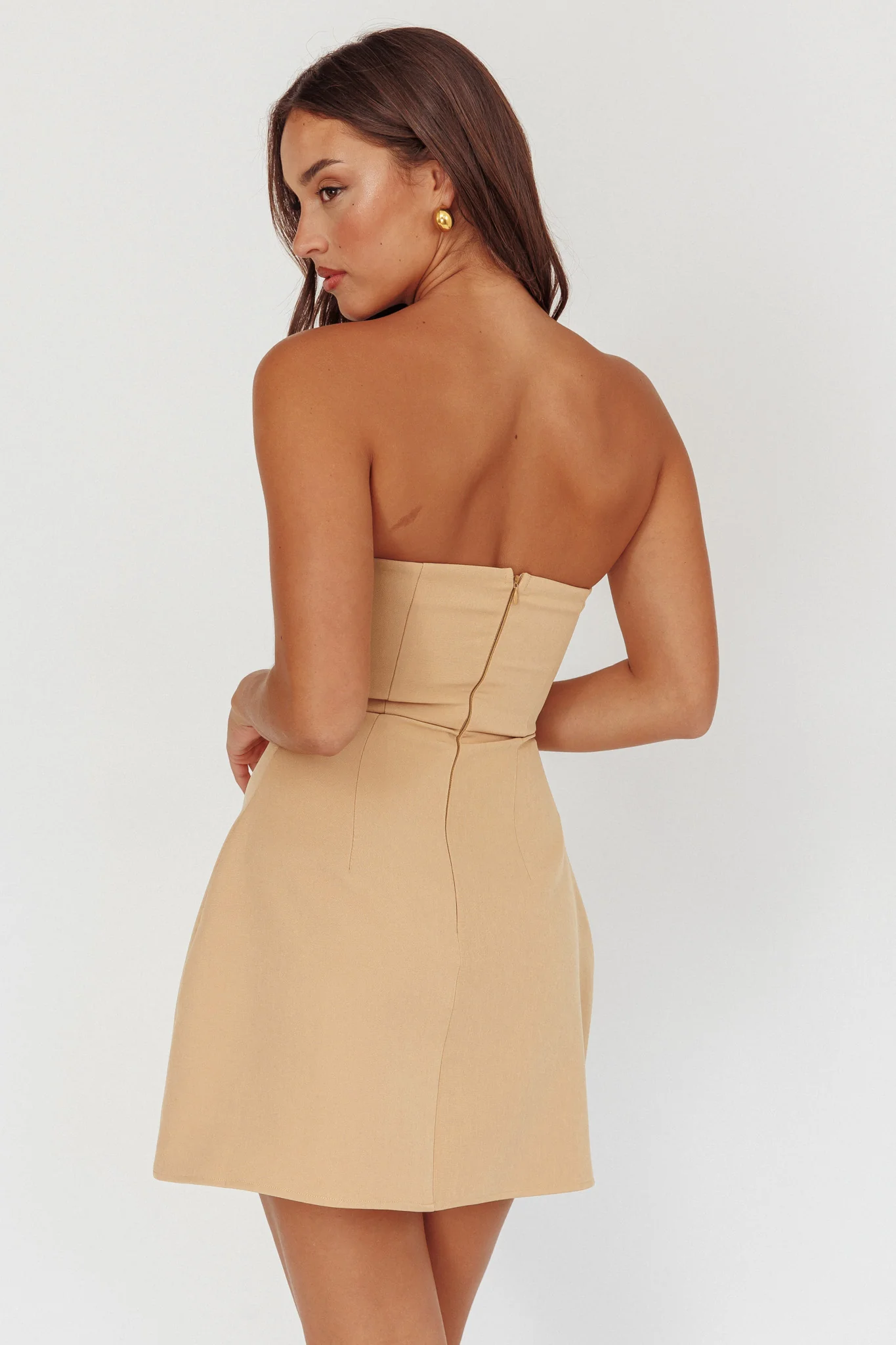 Hillara Strapless Mini Dress Tan - Image 3