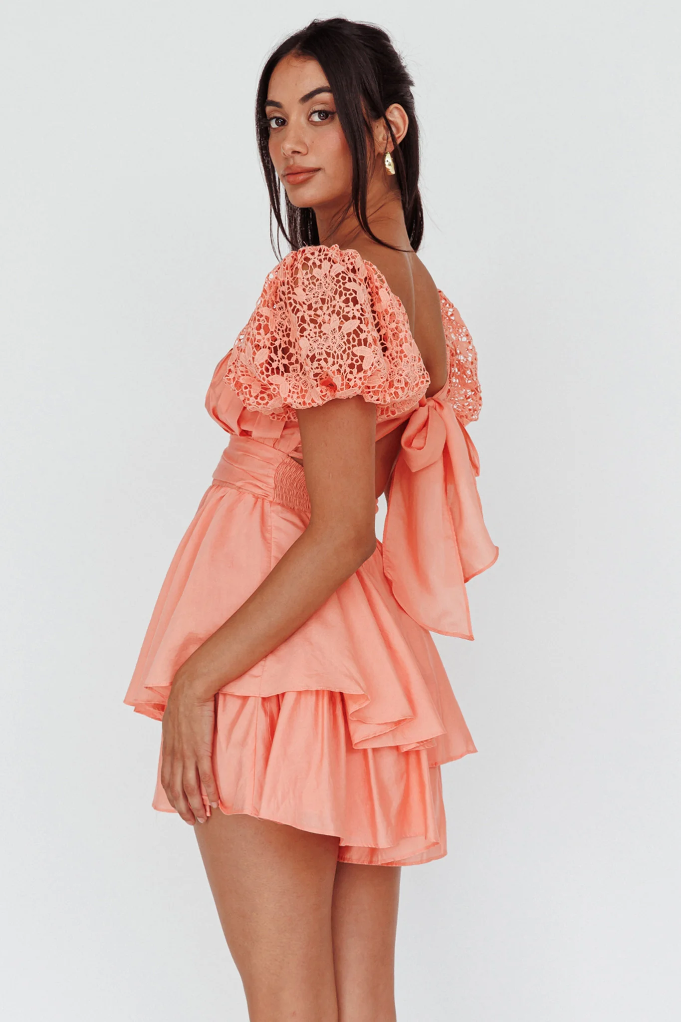 Hold My Halo Lace Sleeve Romper Apricot - Image 2