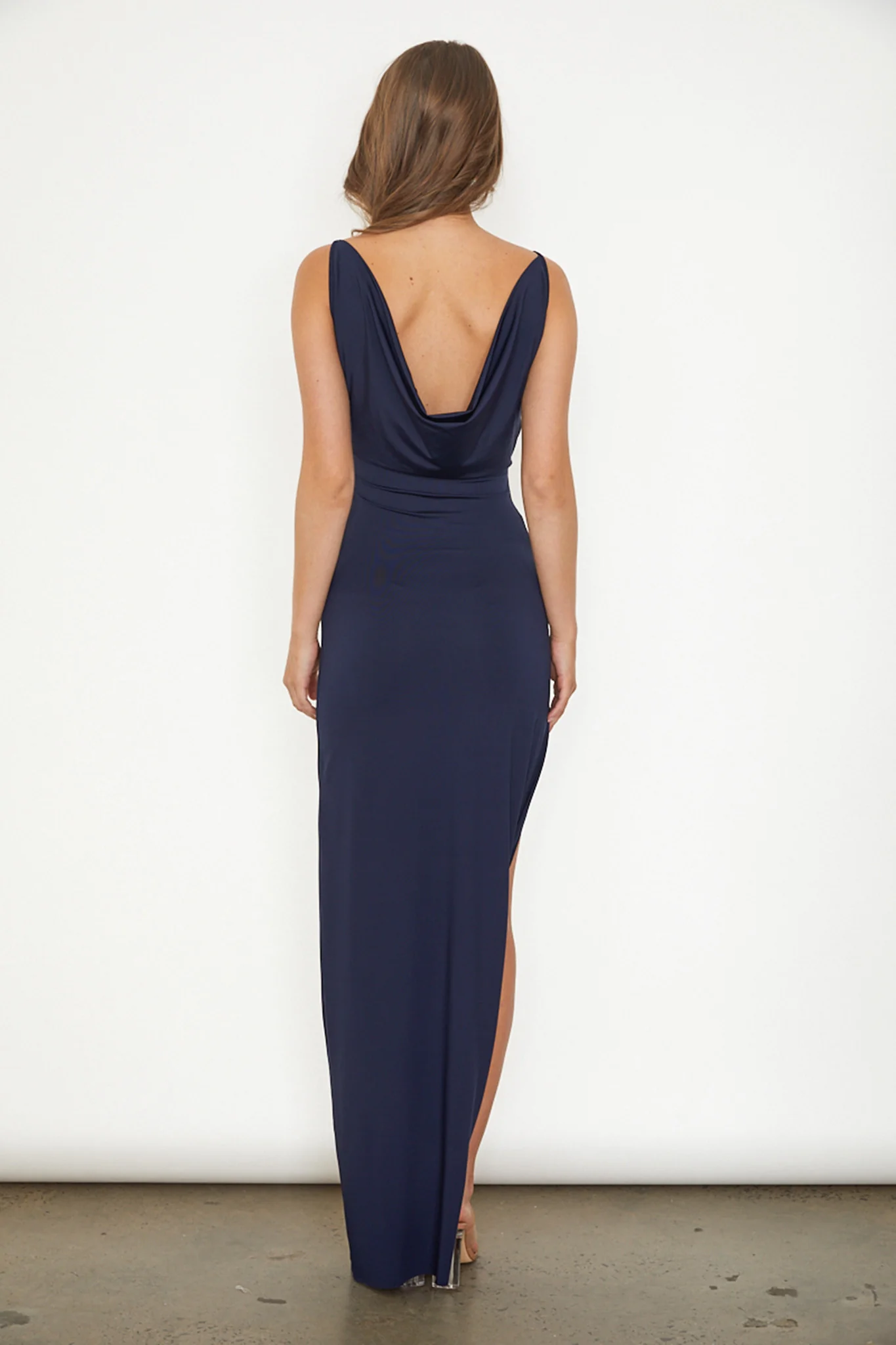 Hollywood Heartthrob Surplice Neckline Split Dress Navy - Image 2