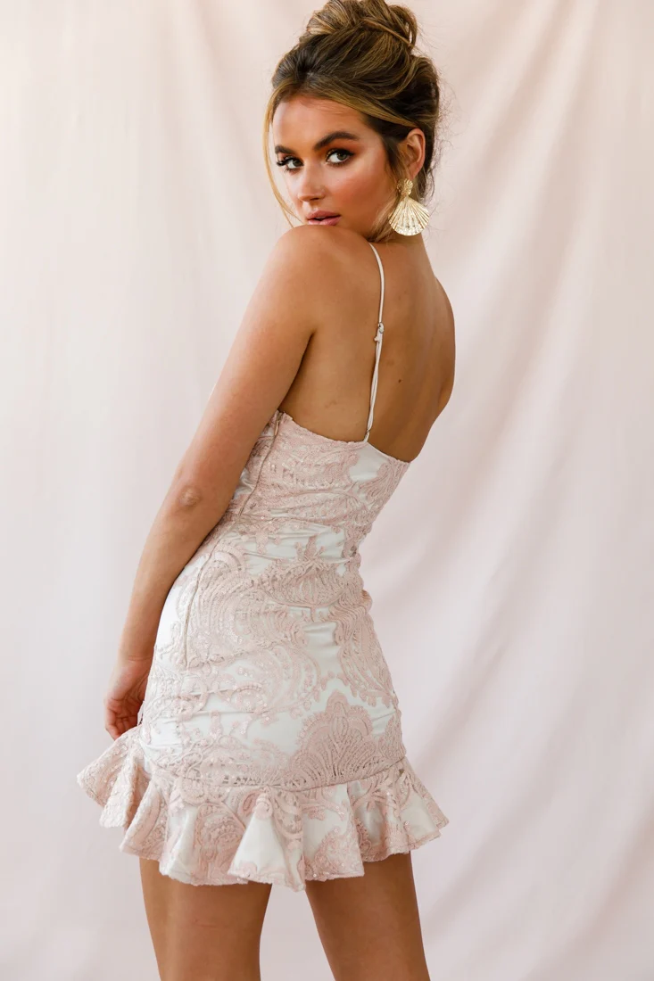 Hollywood Hills Sequin Embellished Party Dress Champagne - Image 4