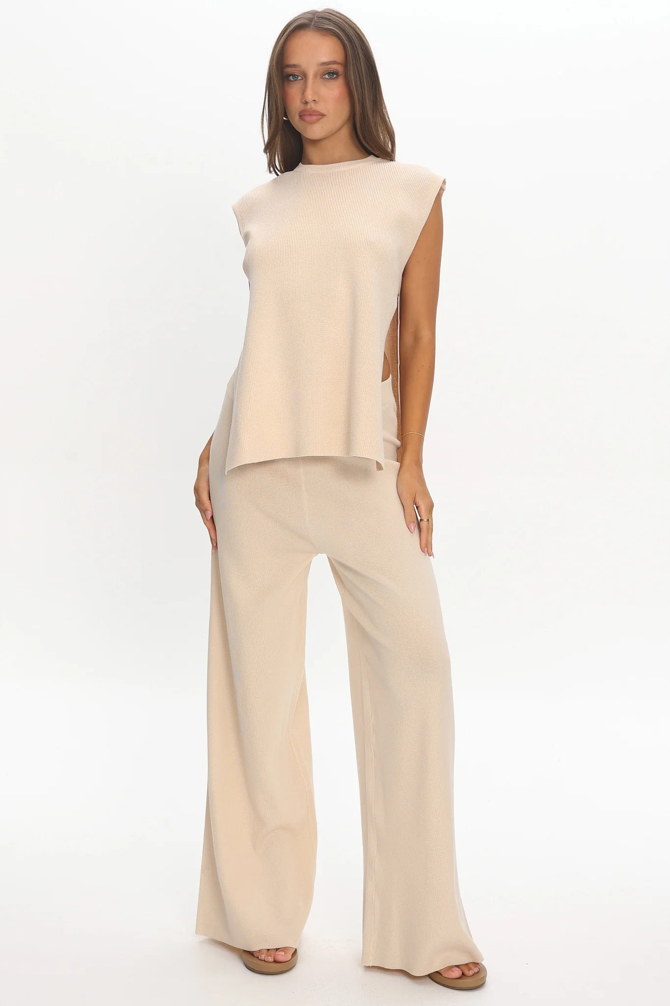 Homebody Side Slit Ribbed Knit Top Oat - Image 2