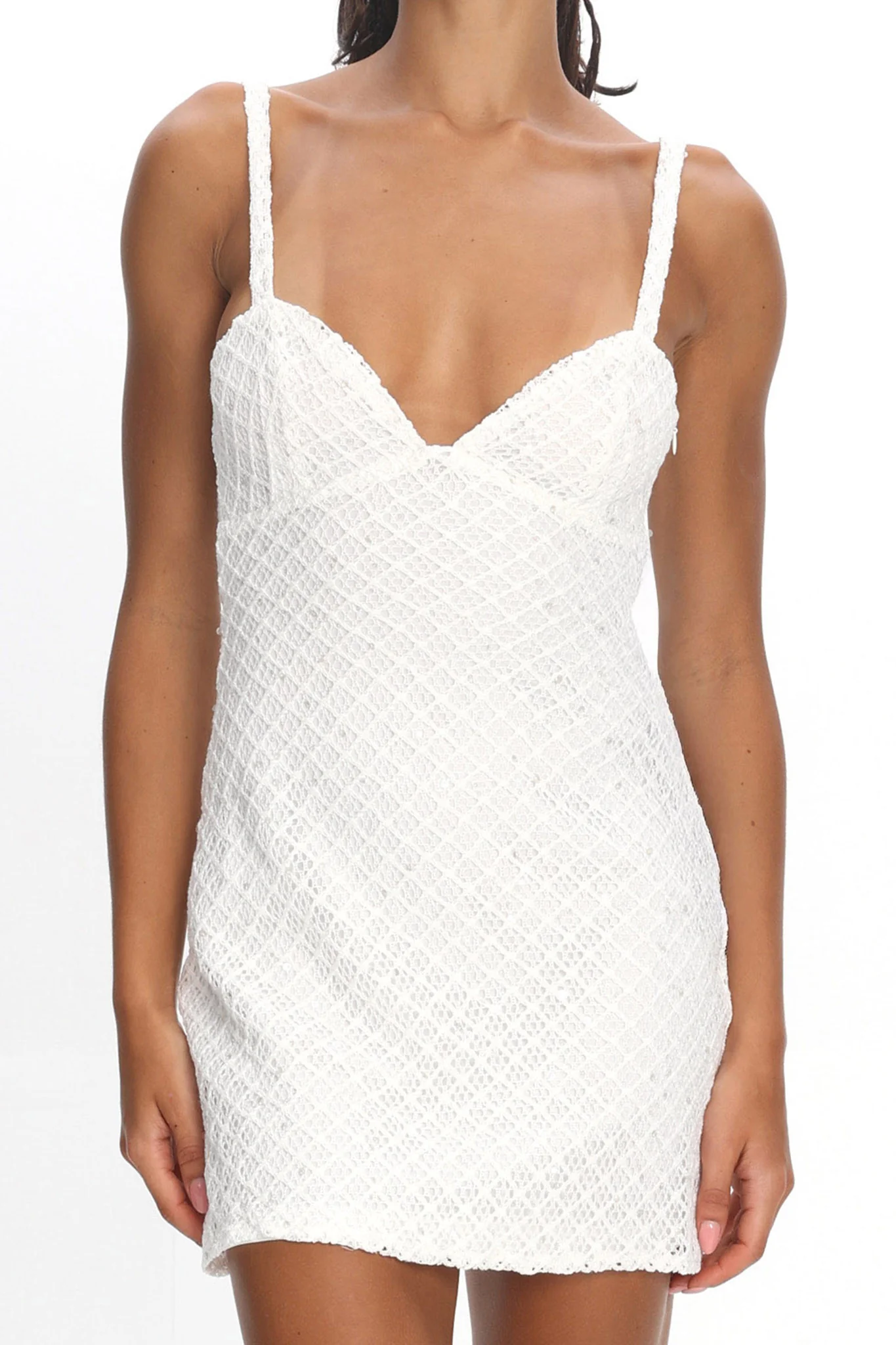 Honduras Crochet Knit Mini Dress Sequin Off White - Image 4