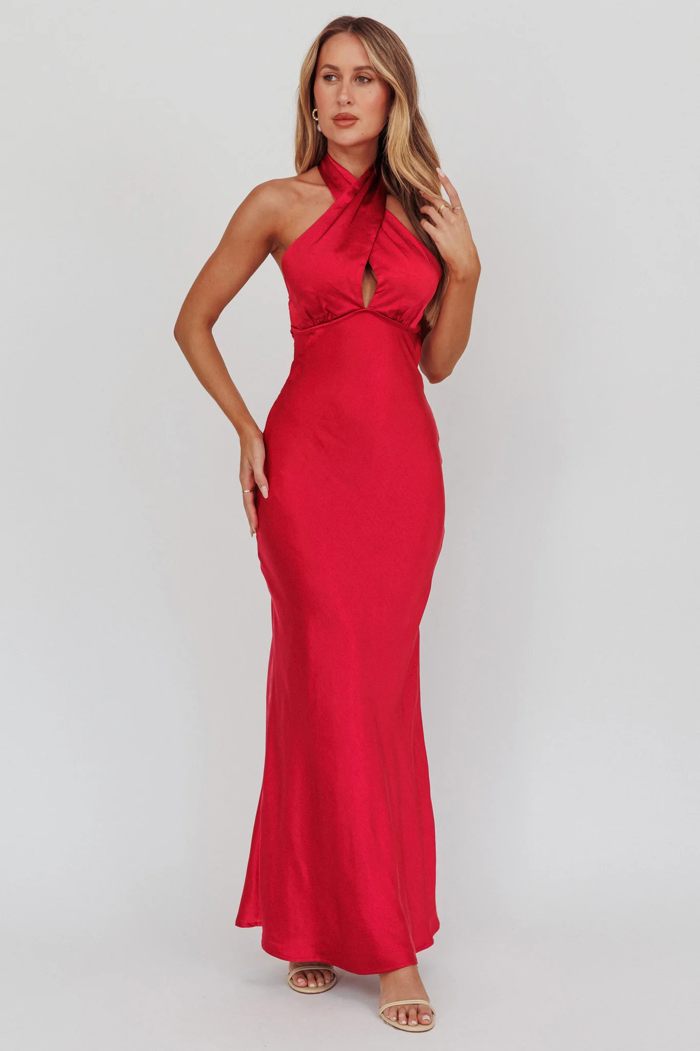 Honeymoon Crossover Halterneck Maxi Dress Wine - Image 4