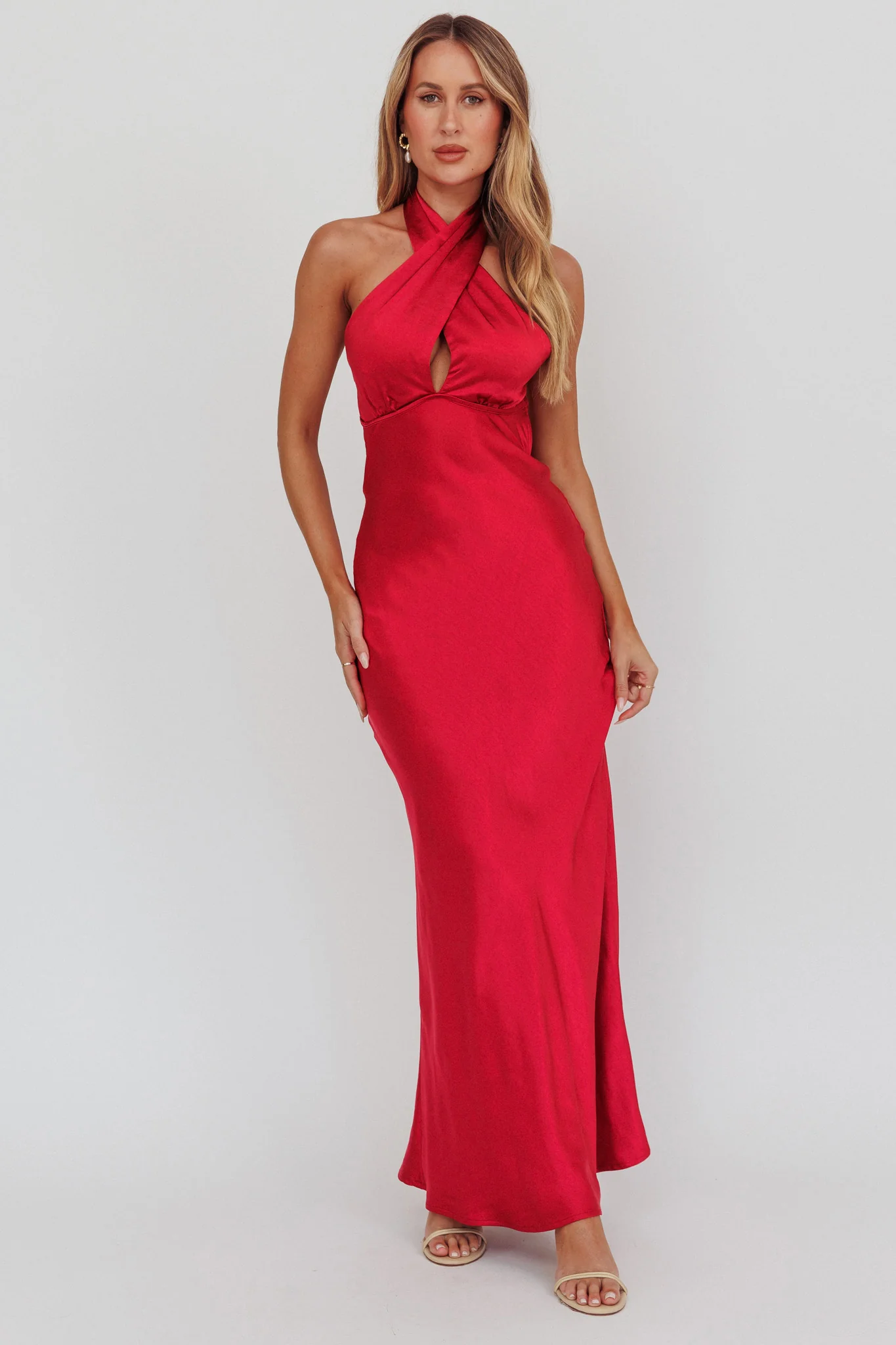 Honeymoon Crossover Halterneck Maxi Dress Wine - Image 5