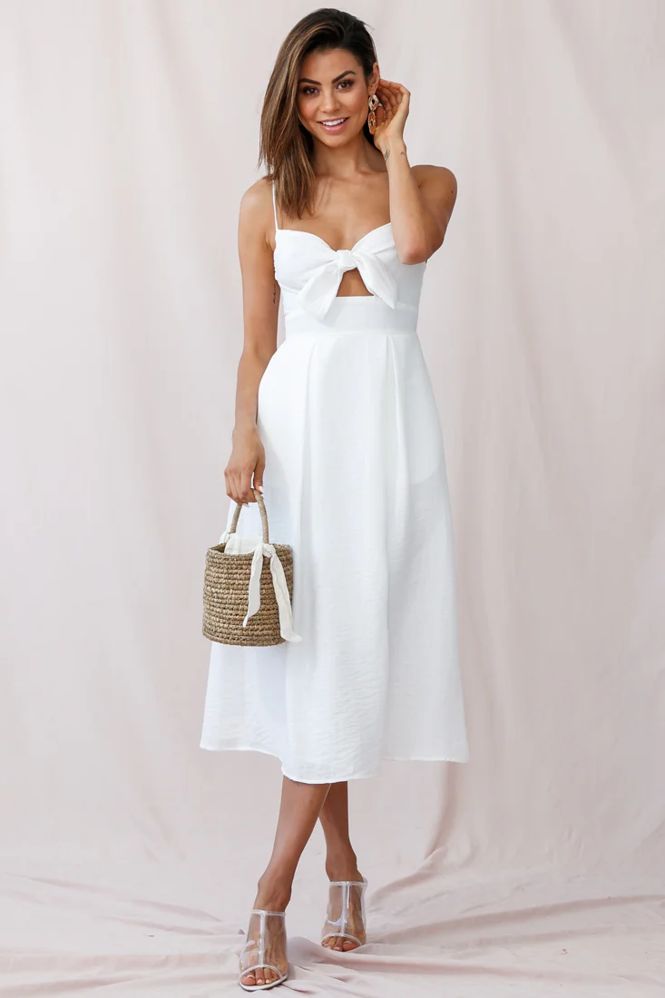 Hope Tie-Knot Bust Midi Dress White - Image 2