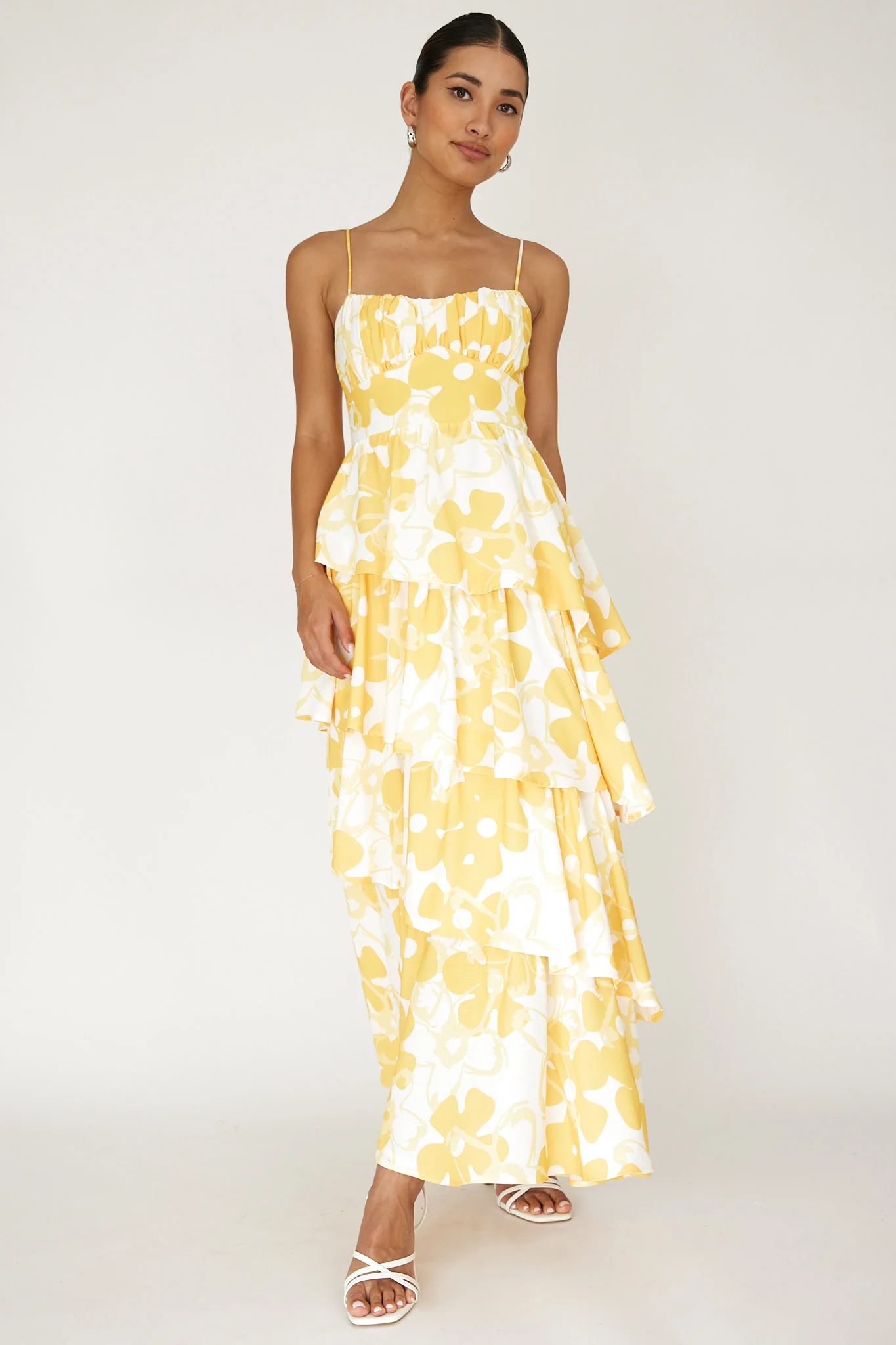 Hopeful Tiered Layered Maxi Dress Yellow - Image 3