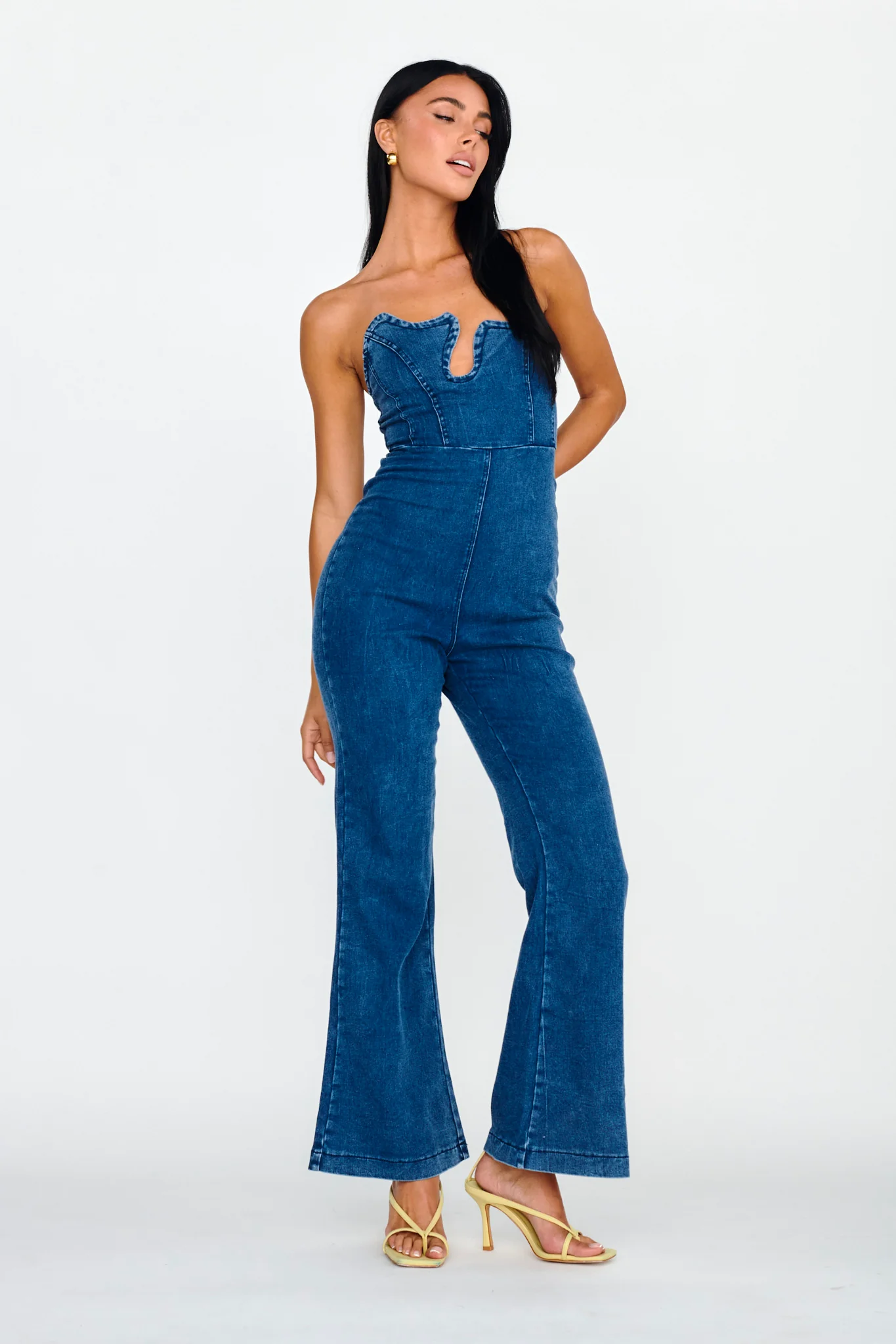 Horizon Strapless Wavy Neckline Jumpsuit Denim - Image 3