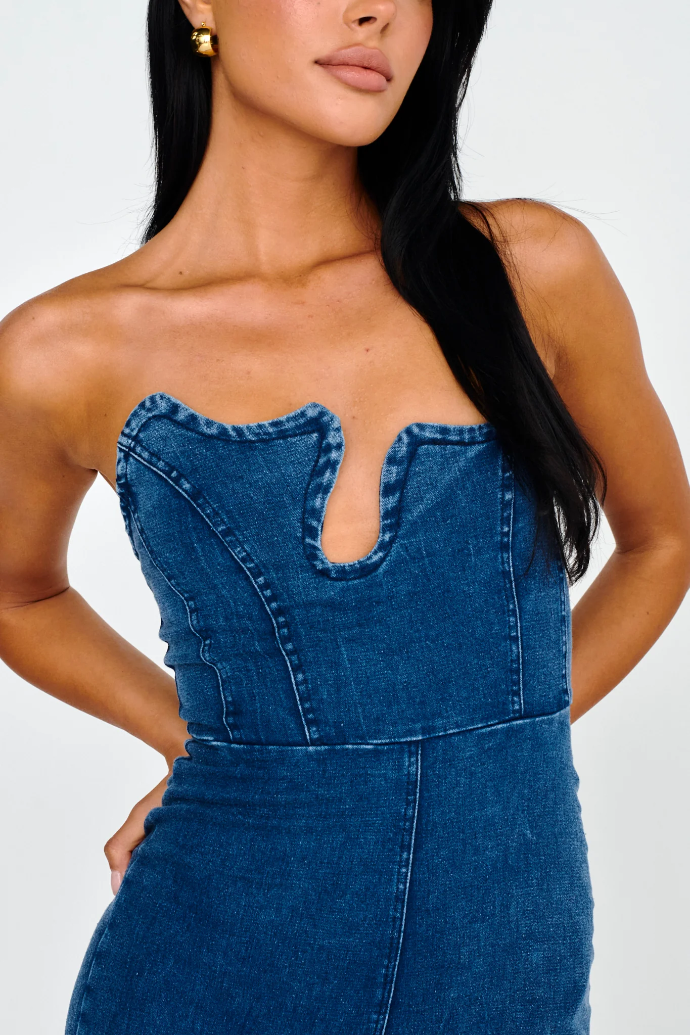 Horizon Strapless Wavy Neckline Jumpsuit Denim - Image 4