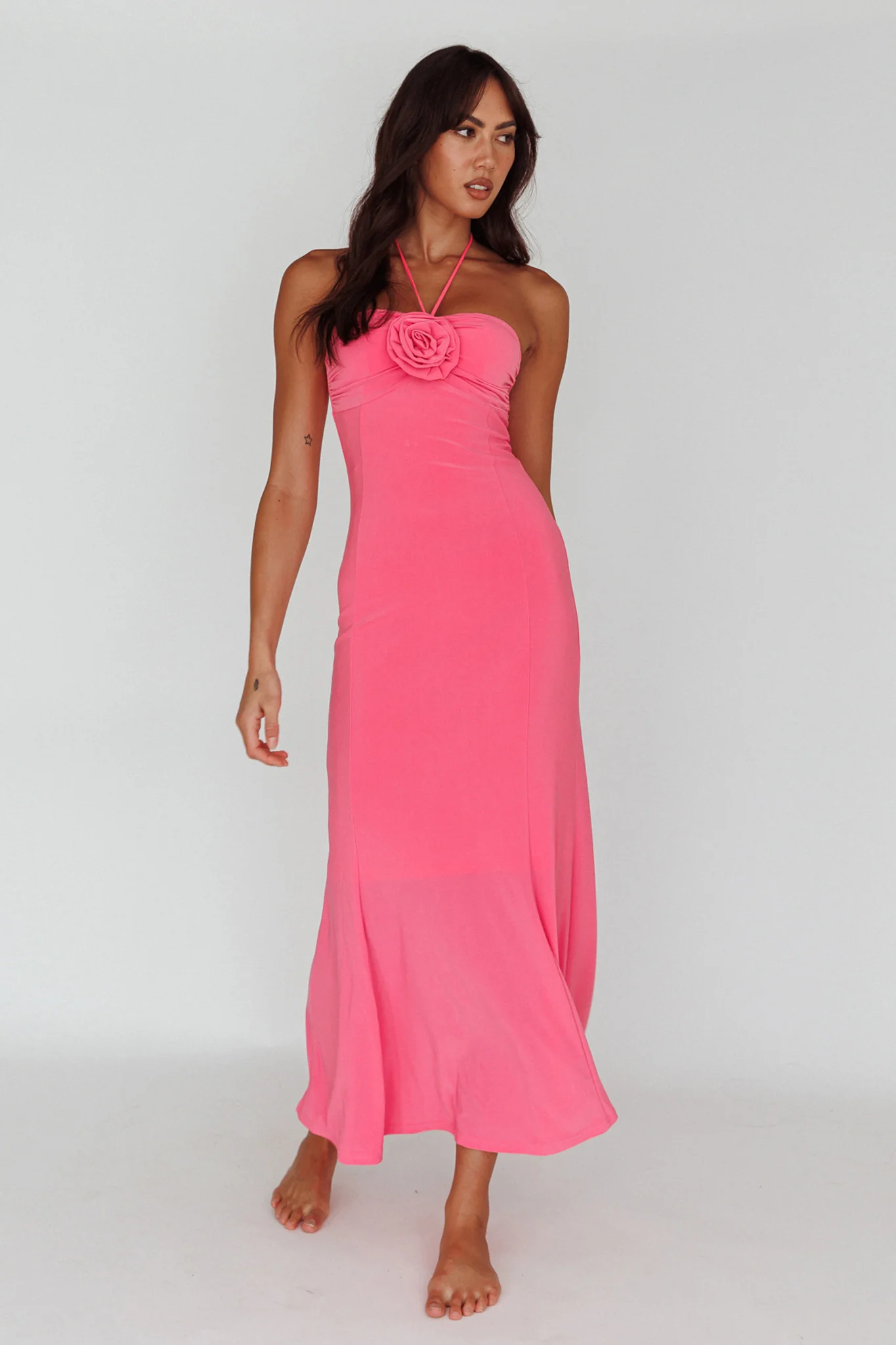 Ibiza Sunset Bust Flower Midi Dress Hot Pink - Image 9