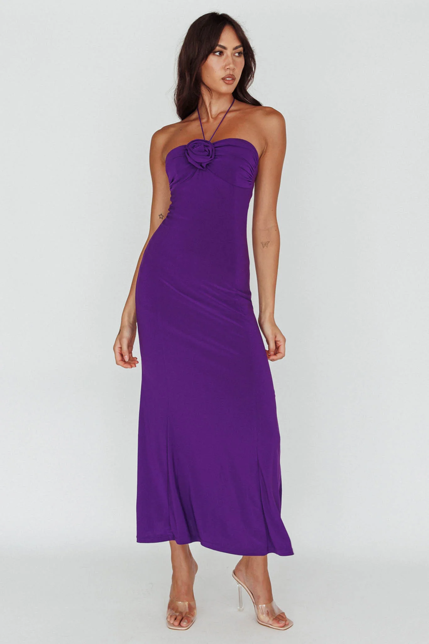 Ibiza Sunset Bust Flower Midi Dress Purple - Image 2
