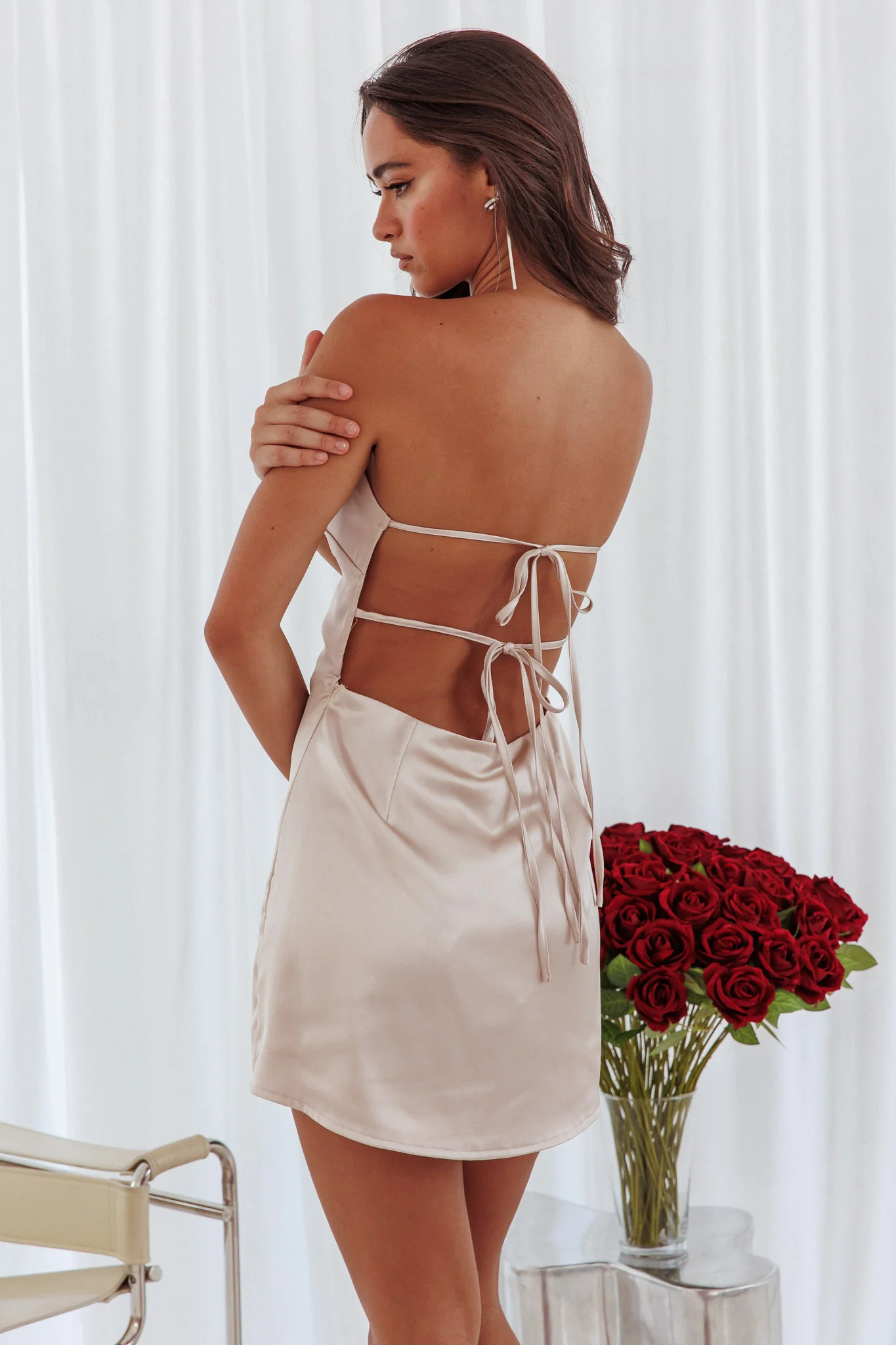 Ida Tied Back Mini Dress Stone - Image 3