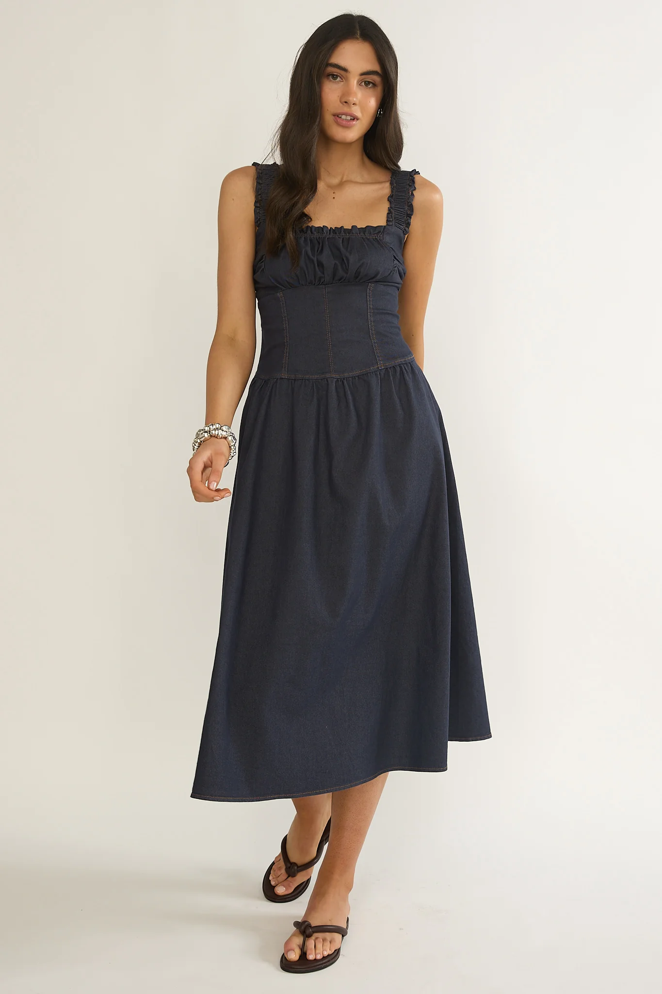 Idyllic Gathered Bust Midi Dress Indigo - Image 4