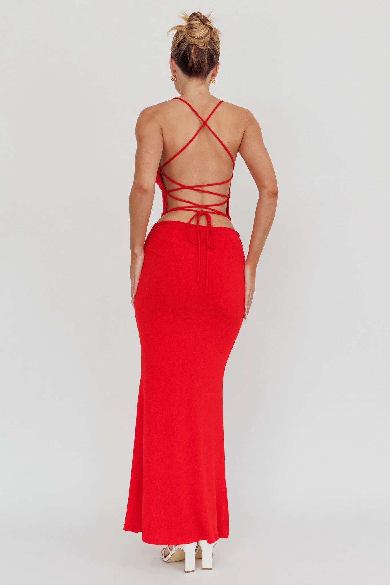 Ignite Rosette Backless Maxi Dress Cherry - Image 2