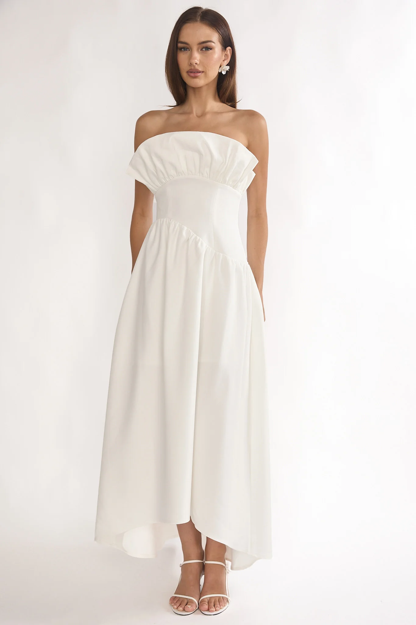 Ilianah Frill Bust Asymmetric Hem Maxi Dress Off White - Image 4