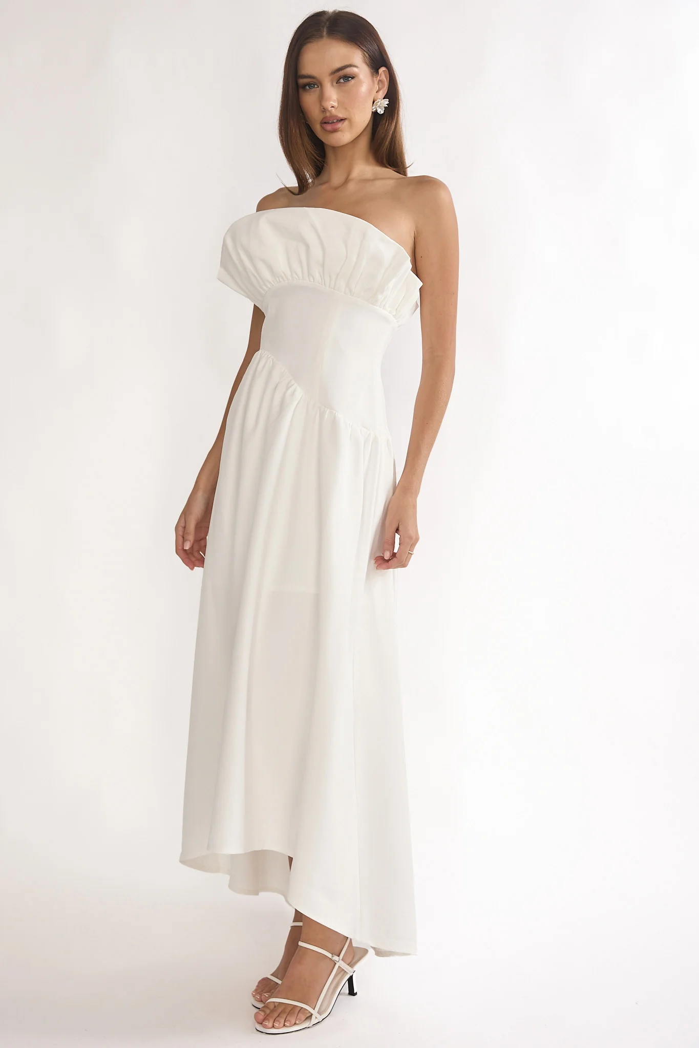 Ilianah Frill Bust Asymmetric Hem Maxi Dress Off White - Image 6