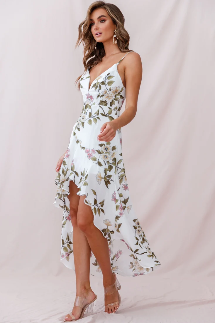 Imelda V-Neckline High-Low Hem Dress White - Image 3