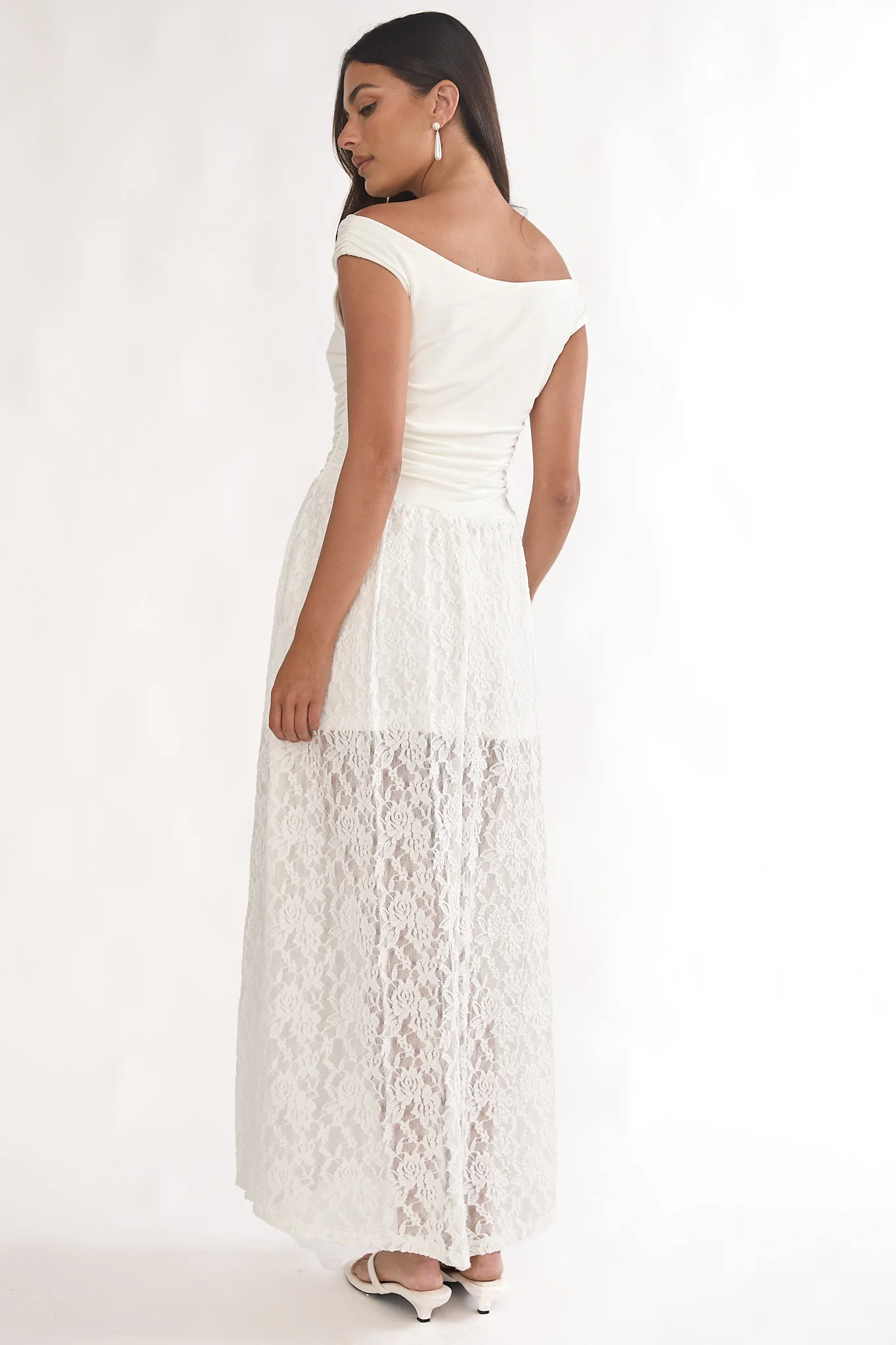 In Blooms Off-Shoulder Lace Maxi Dress White - Image 2