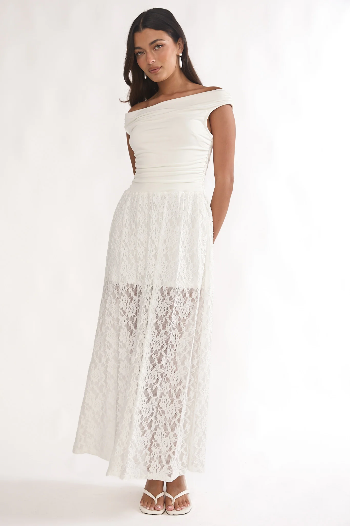 In Blooms Off-Shoulder Lace Maxi Dress White - Image 5