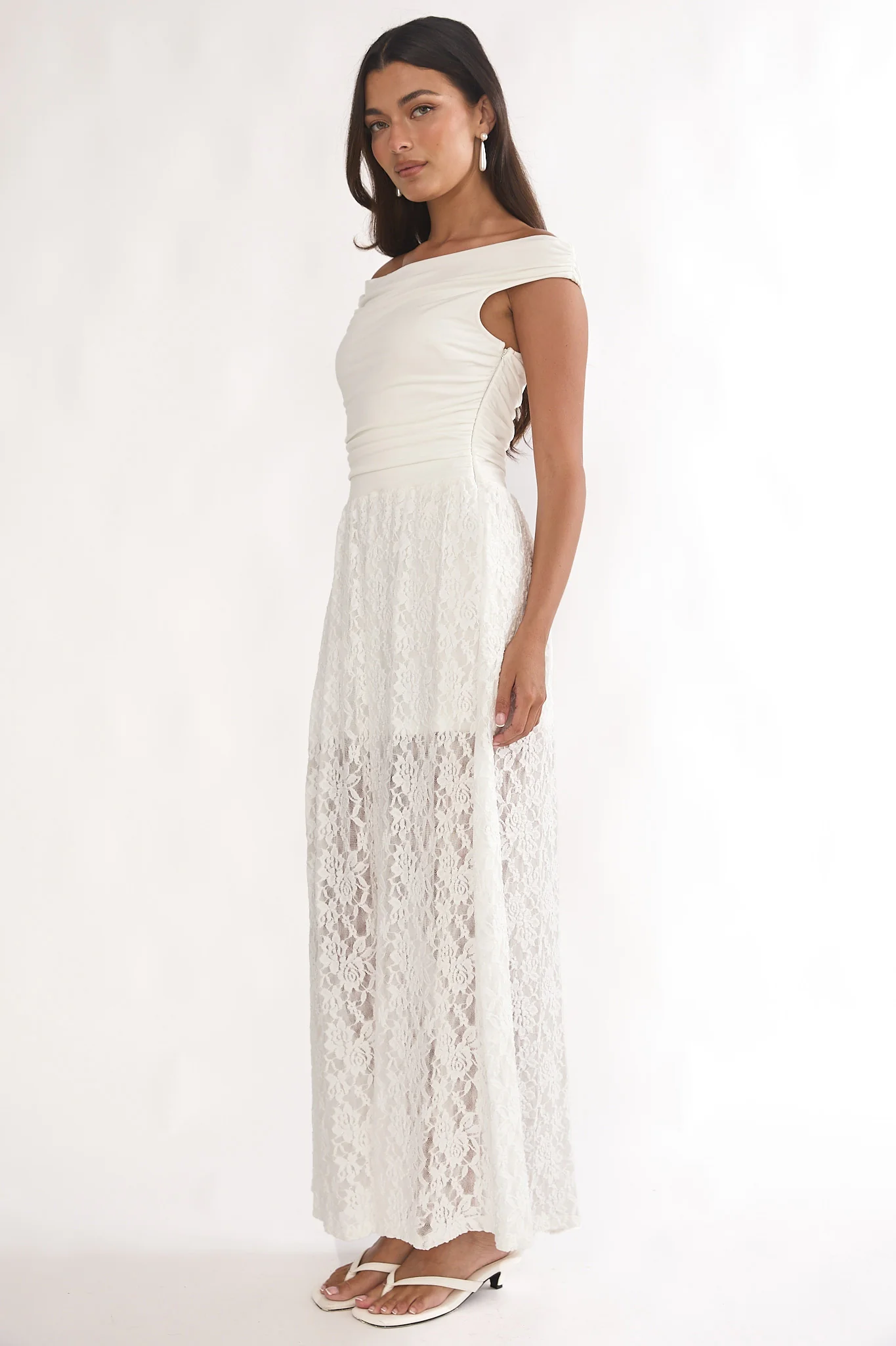 In Blooms Off-Shoulder Lace Maxi Dress White - Image 6