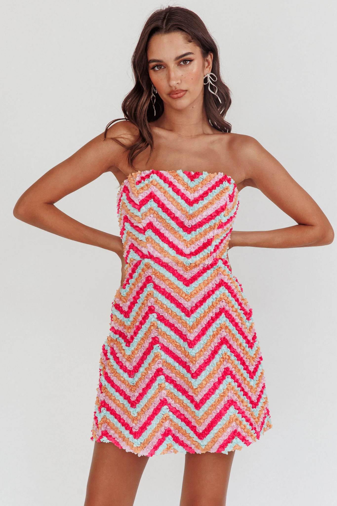 In Paris Embellished Chevron Mini Dress Fuchsia - Image 6