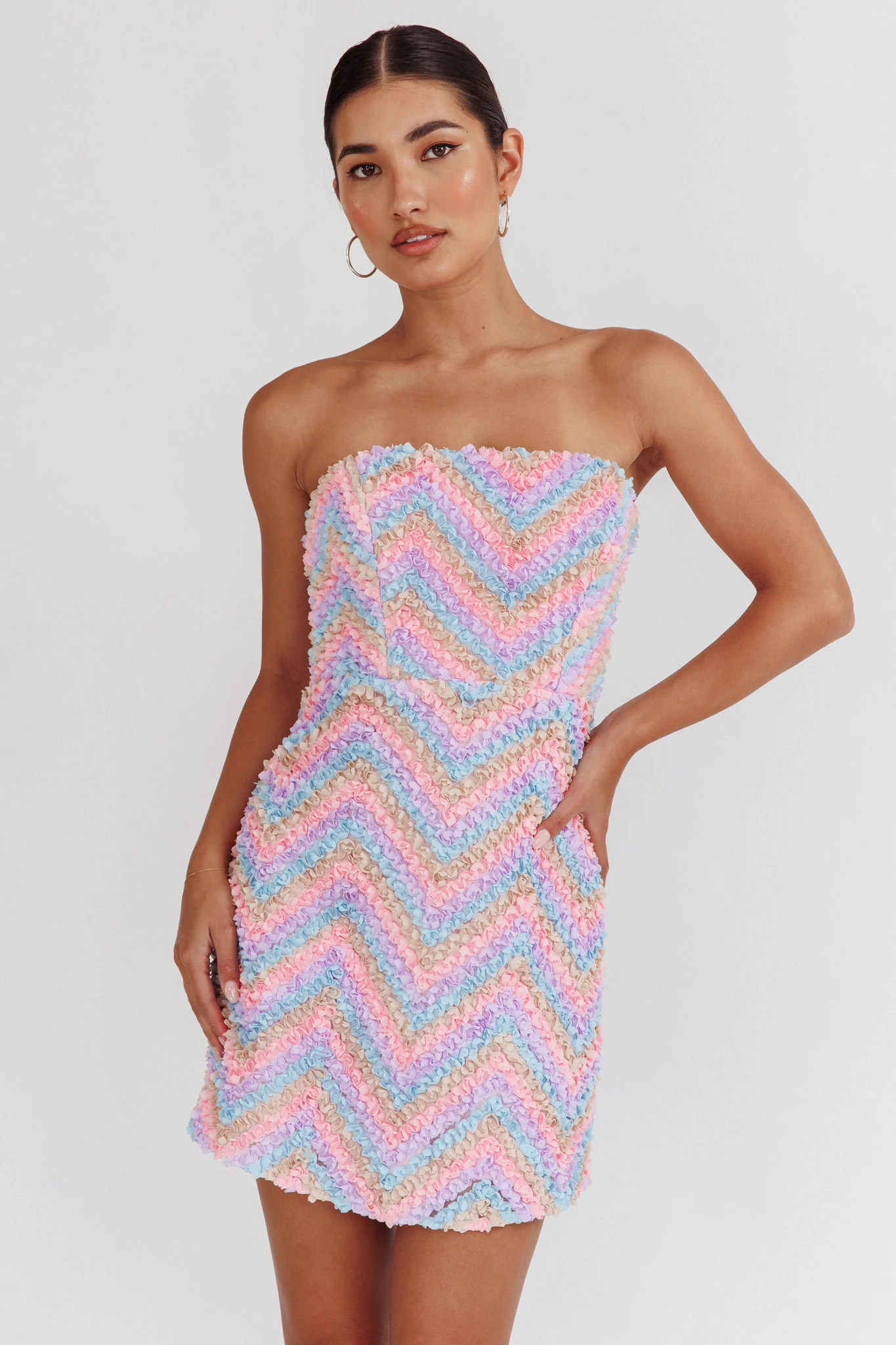 In Paris Embellished Chevron Mini Dress Lilac - Image 5