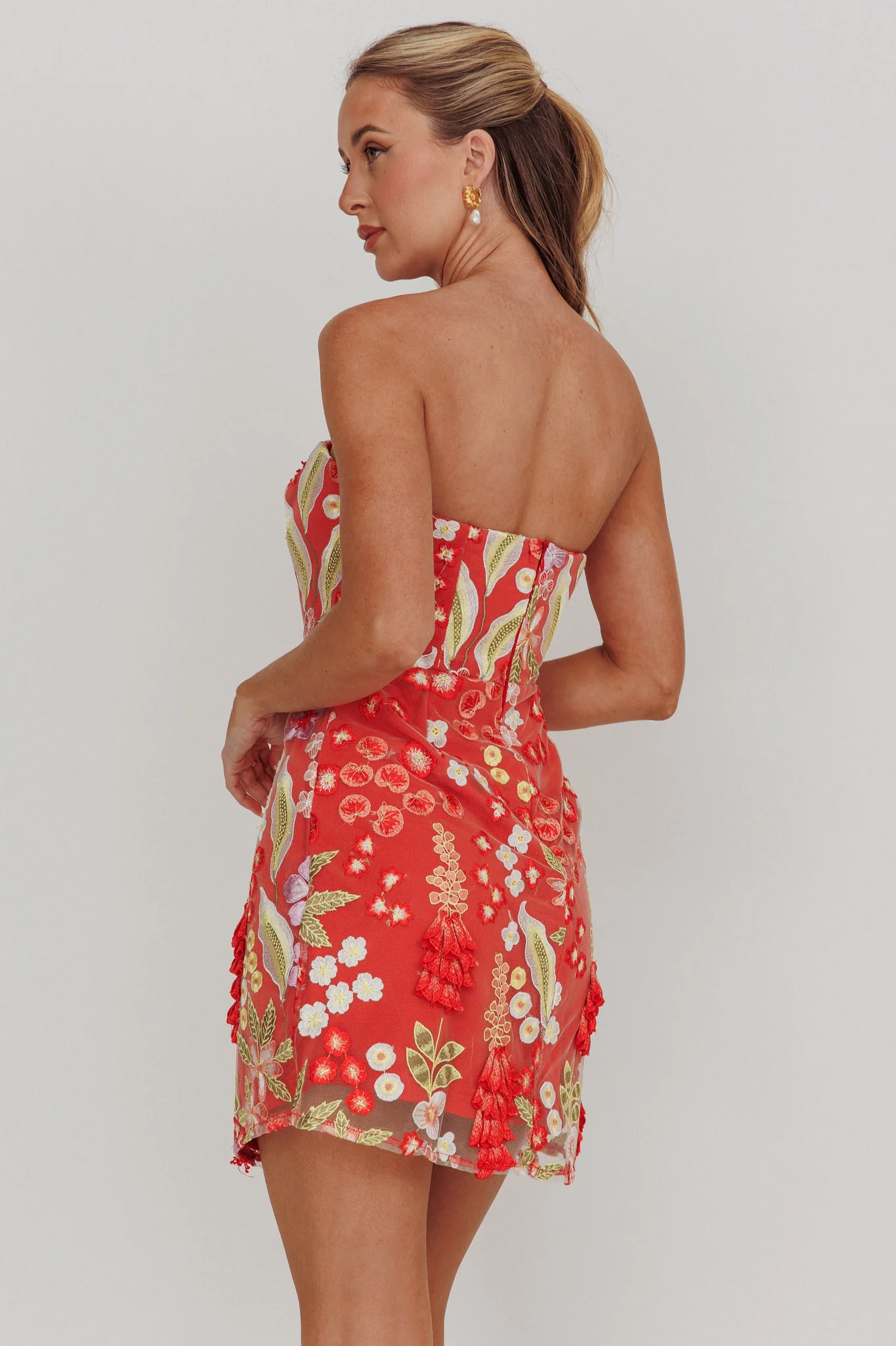In Paris Embroidered Floral Mini Dress Orange - Image 3