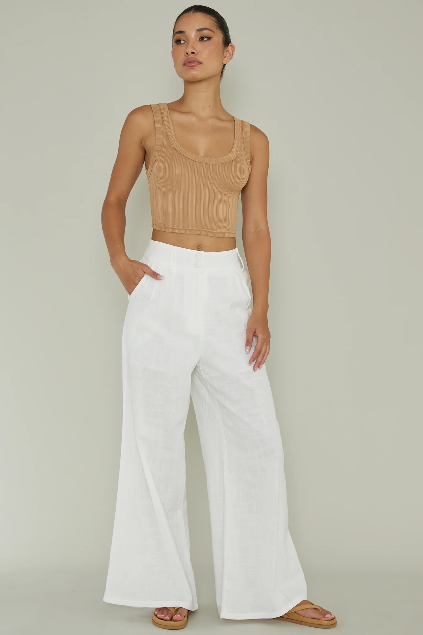 In Sync Scoop Neck Crop Top Mocha - Image 3