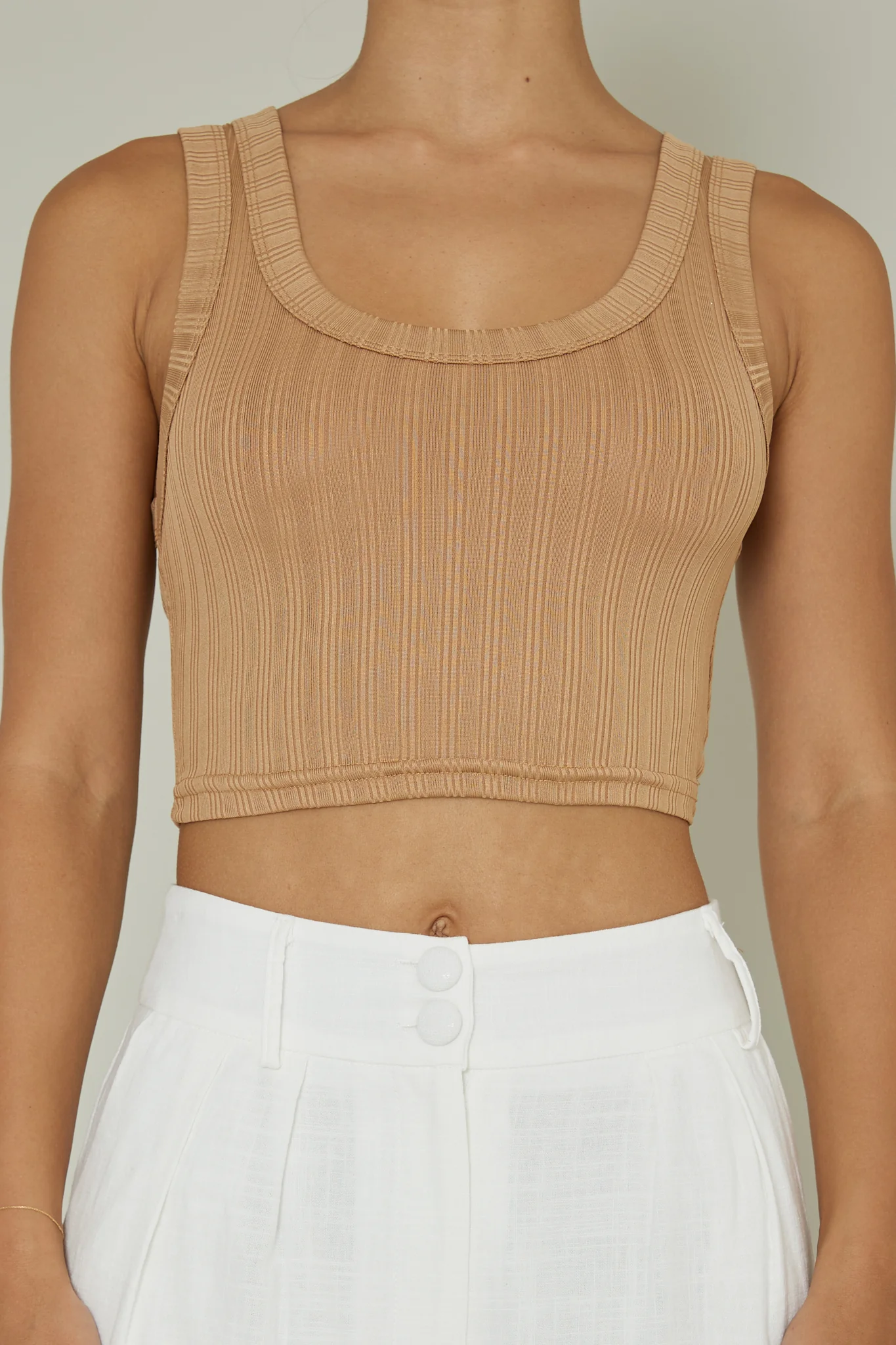 In Sync Scoop Neck Crop Top Mocha - Image 4