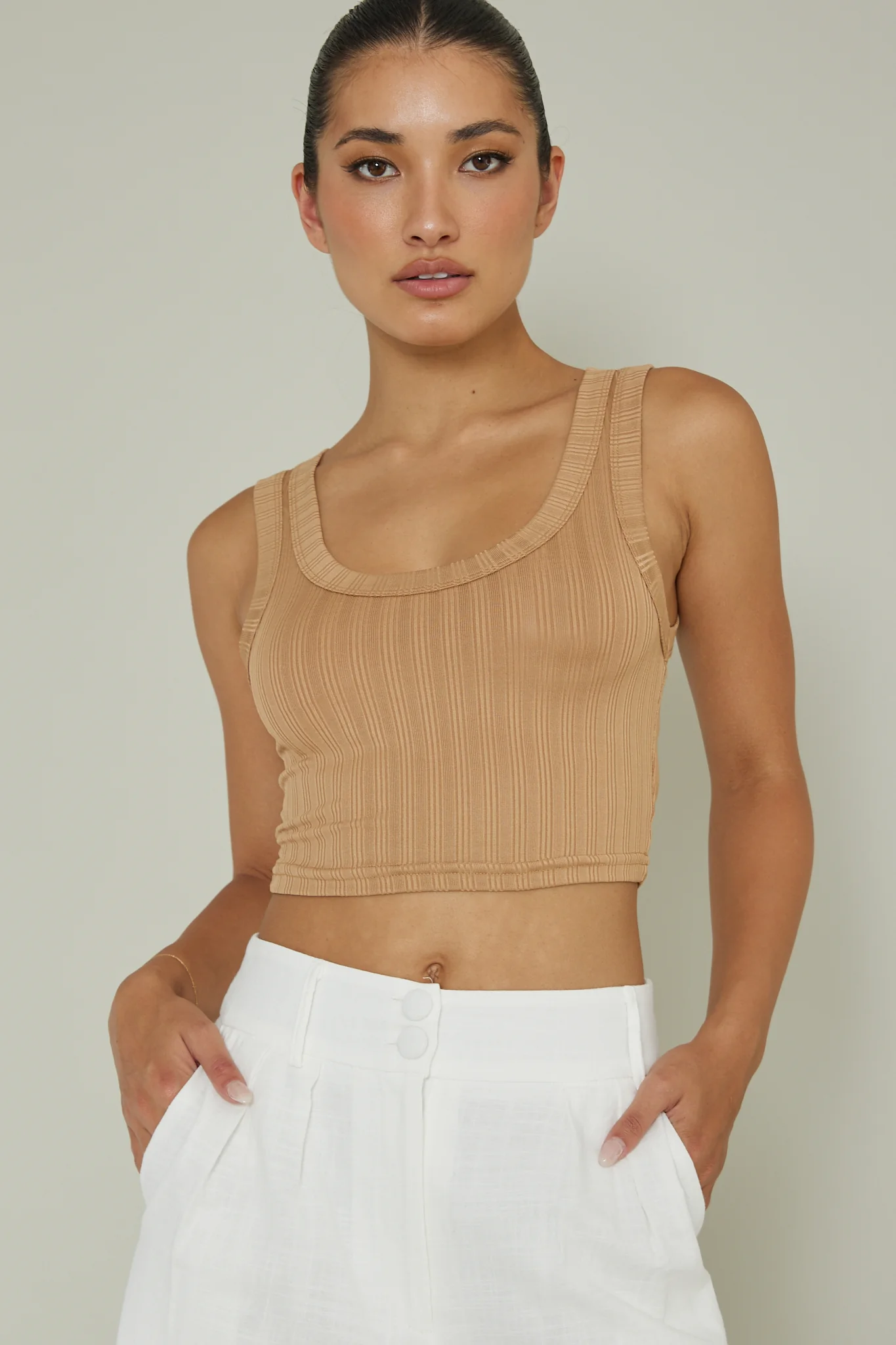 In Sync Scoop Neck Crop Top Mocha - Image 5