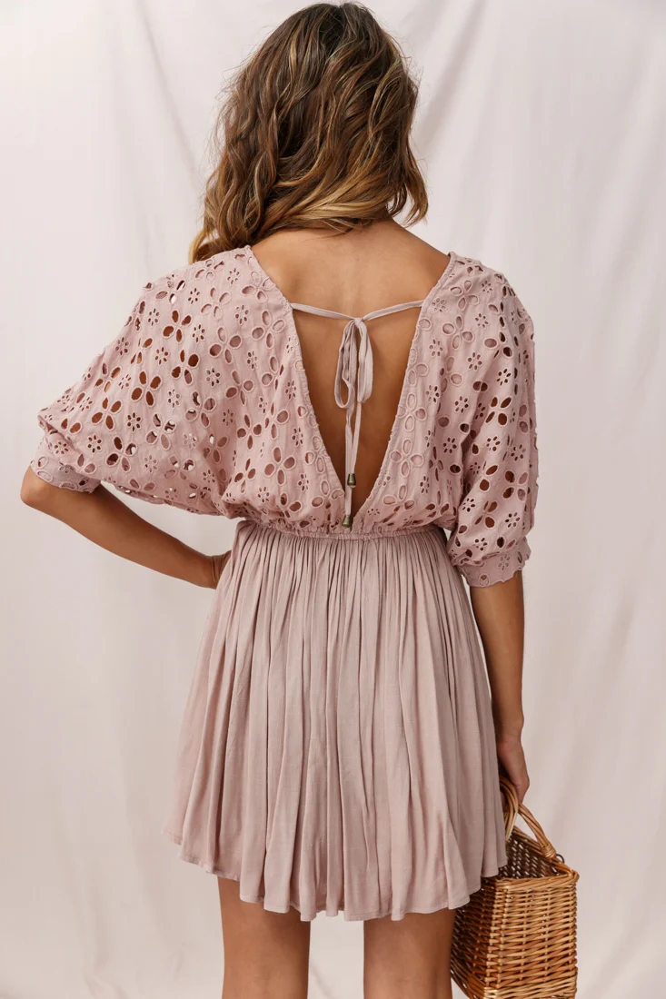 Indi Broderie Anglaise Swing Dress Mocha - Image 3