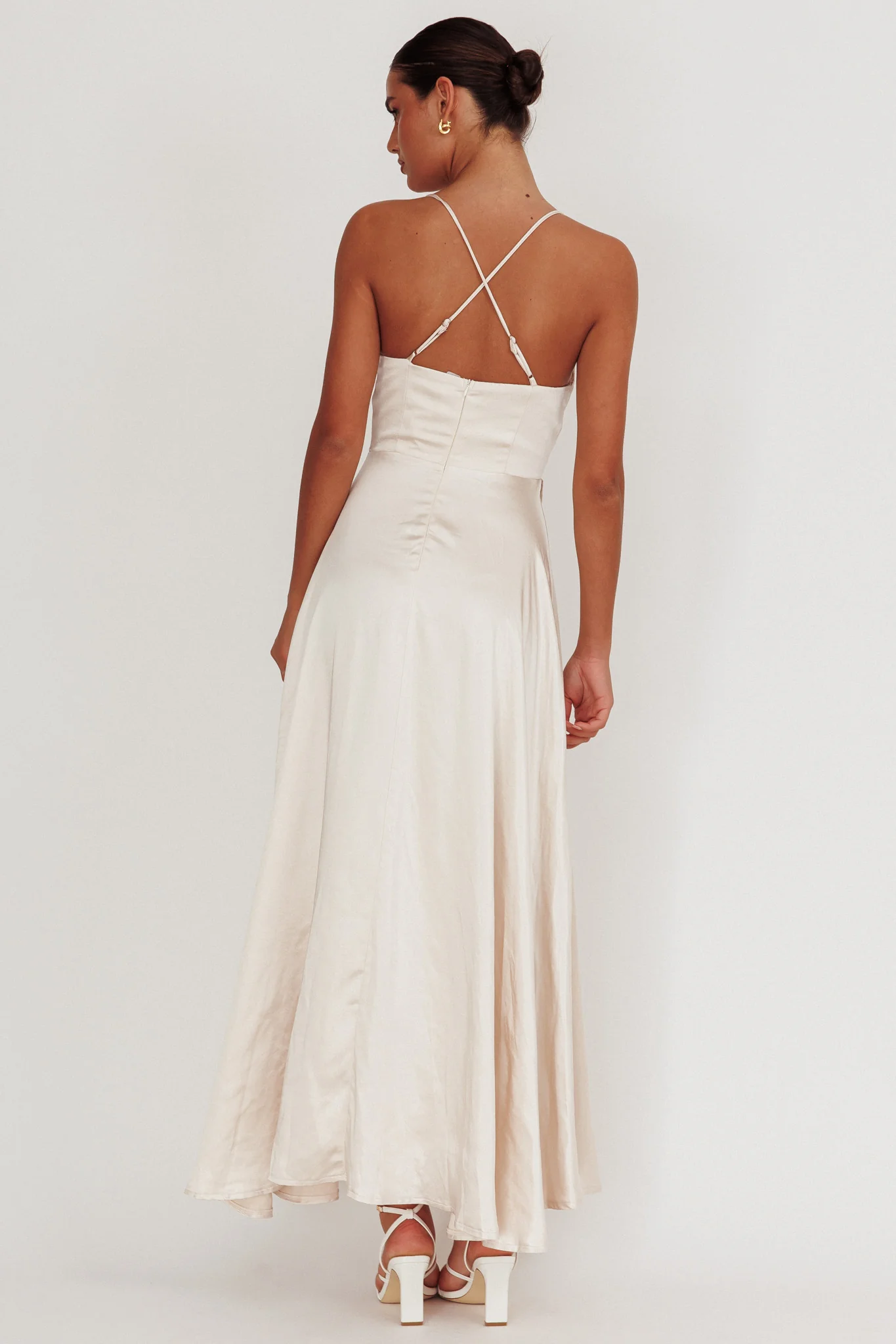 Inner Light Gathered Bust Split Maxi Dress Champagne - Image 3