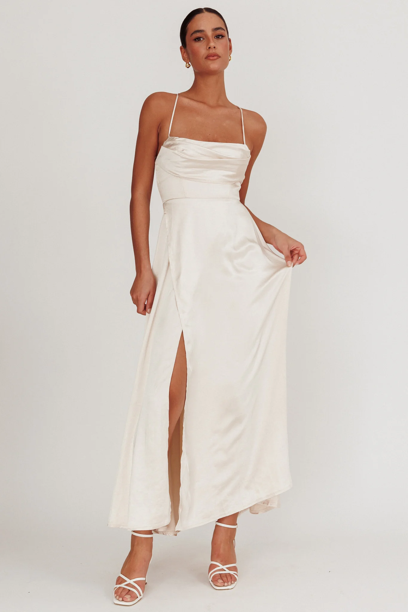 Inner Light Gathered Bust Split Maxi Dress Champagne - Image 6