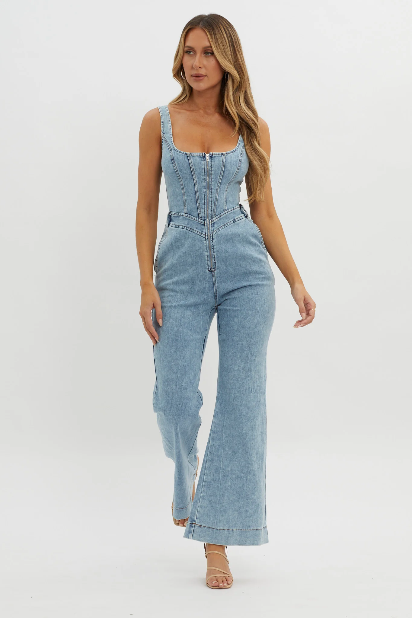 Intermission Flared Leg Jumpsuit Denim - Image 5