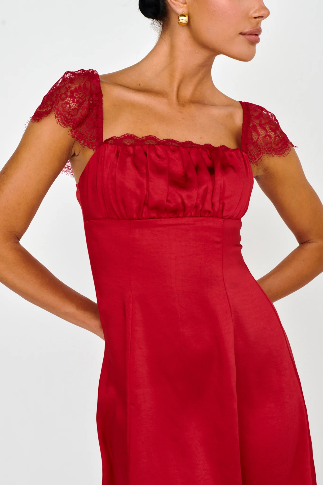Invites Only Lace Shoulder Mini Dress Red - Image 3