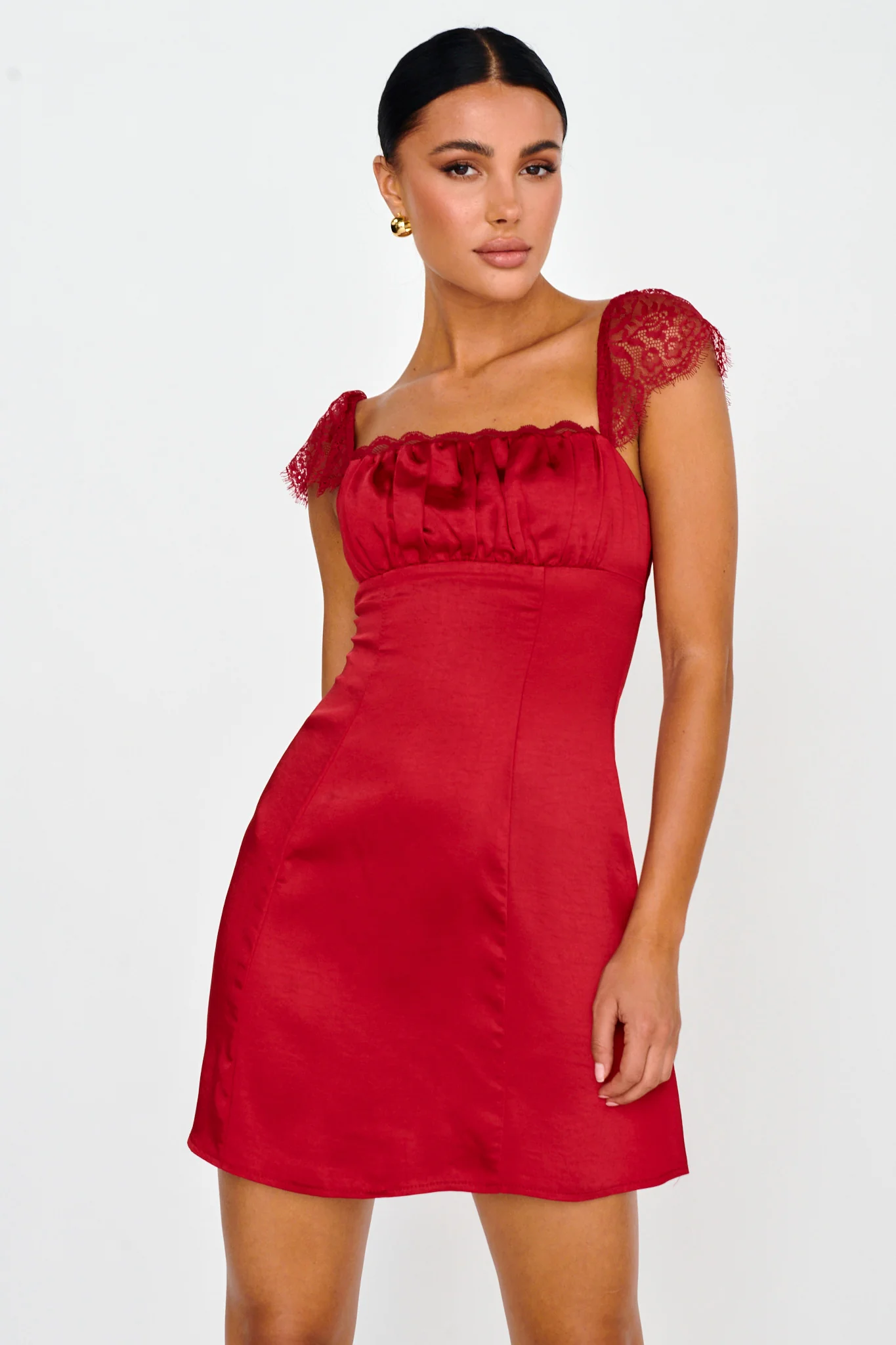 Invites Only Lace Shoulder Mini Dress Red - Image 5