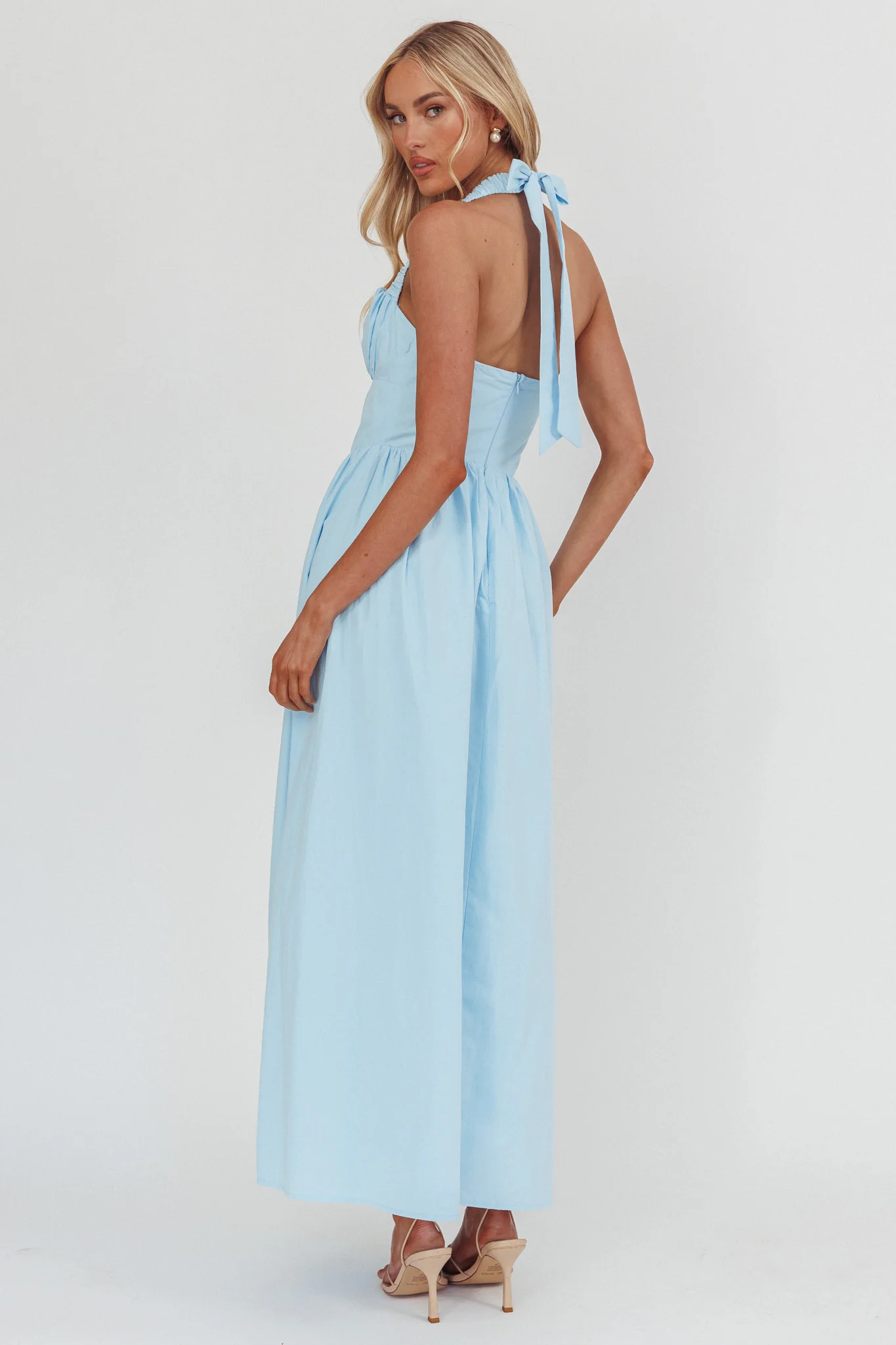 Irisa Elasticated Halter Maxi Dress Ice Blue - Image 2