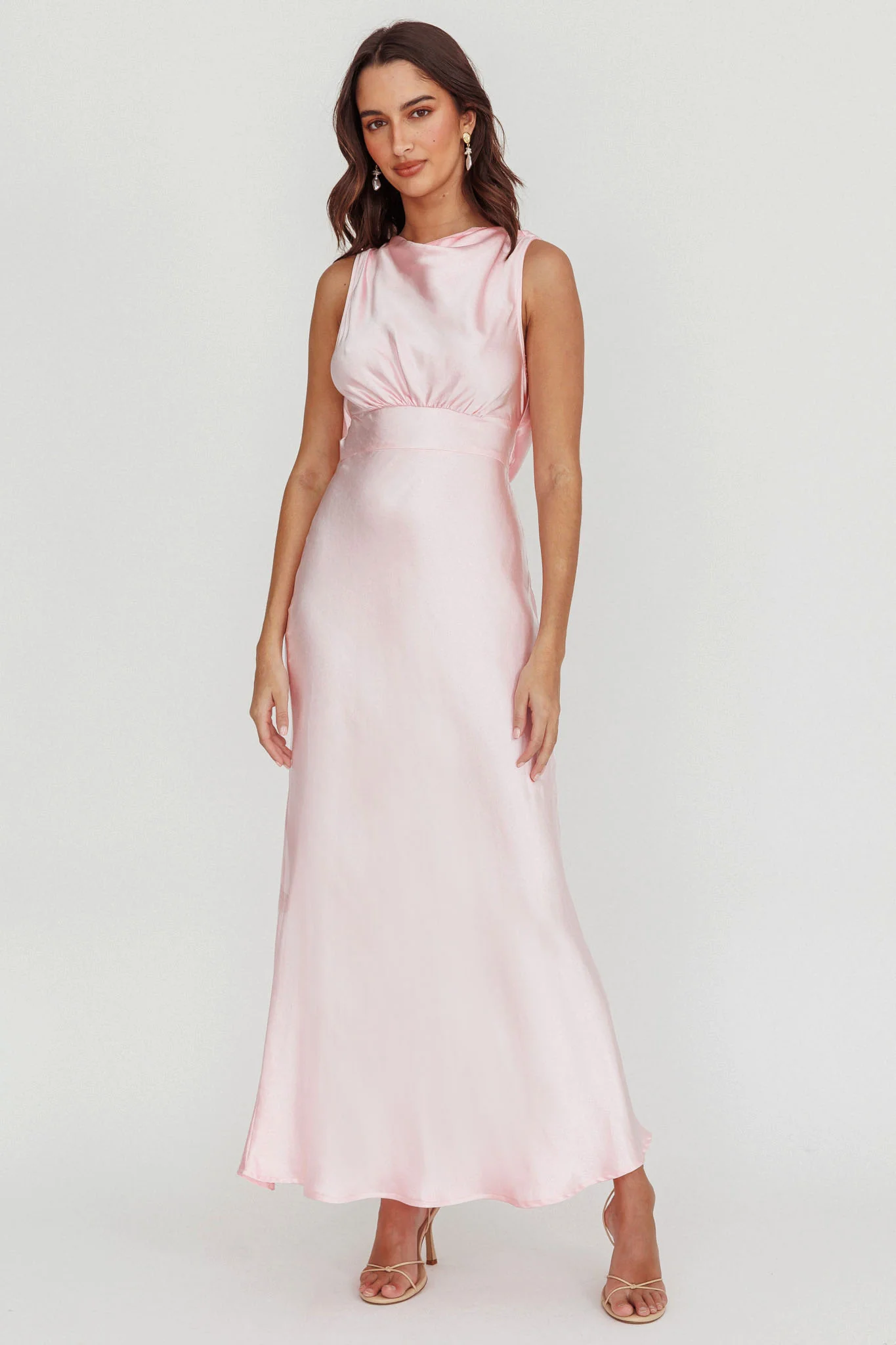 Isabella Satin Backless Maxi Dress Pink - Image 5