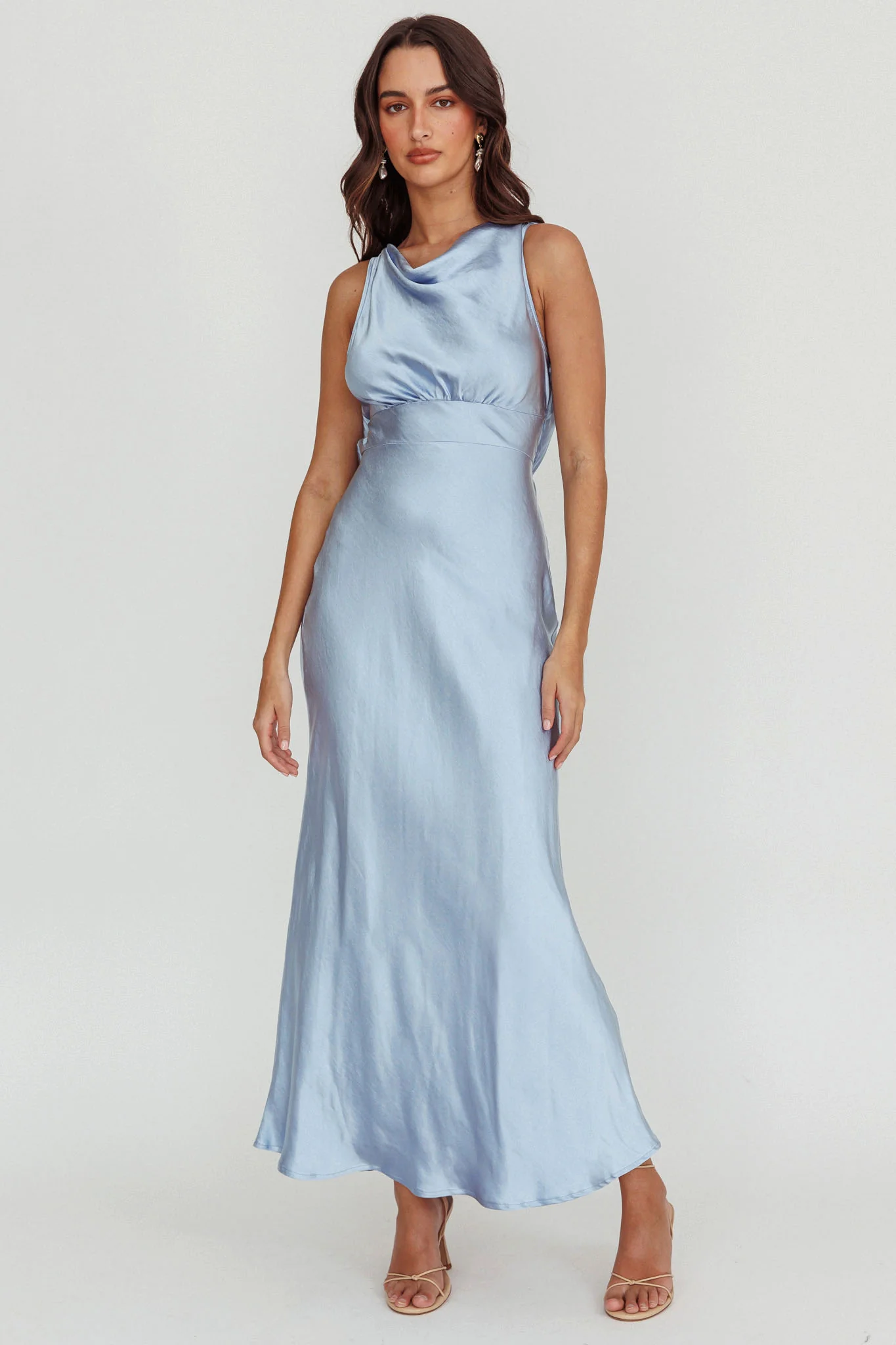 Isabella Satin Backless Maxi Dress Ocean - Image 2