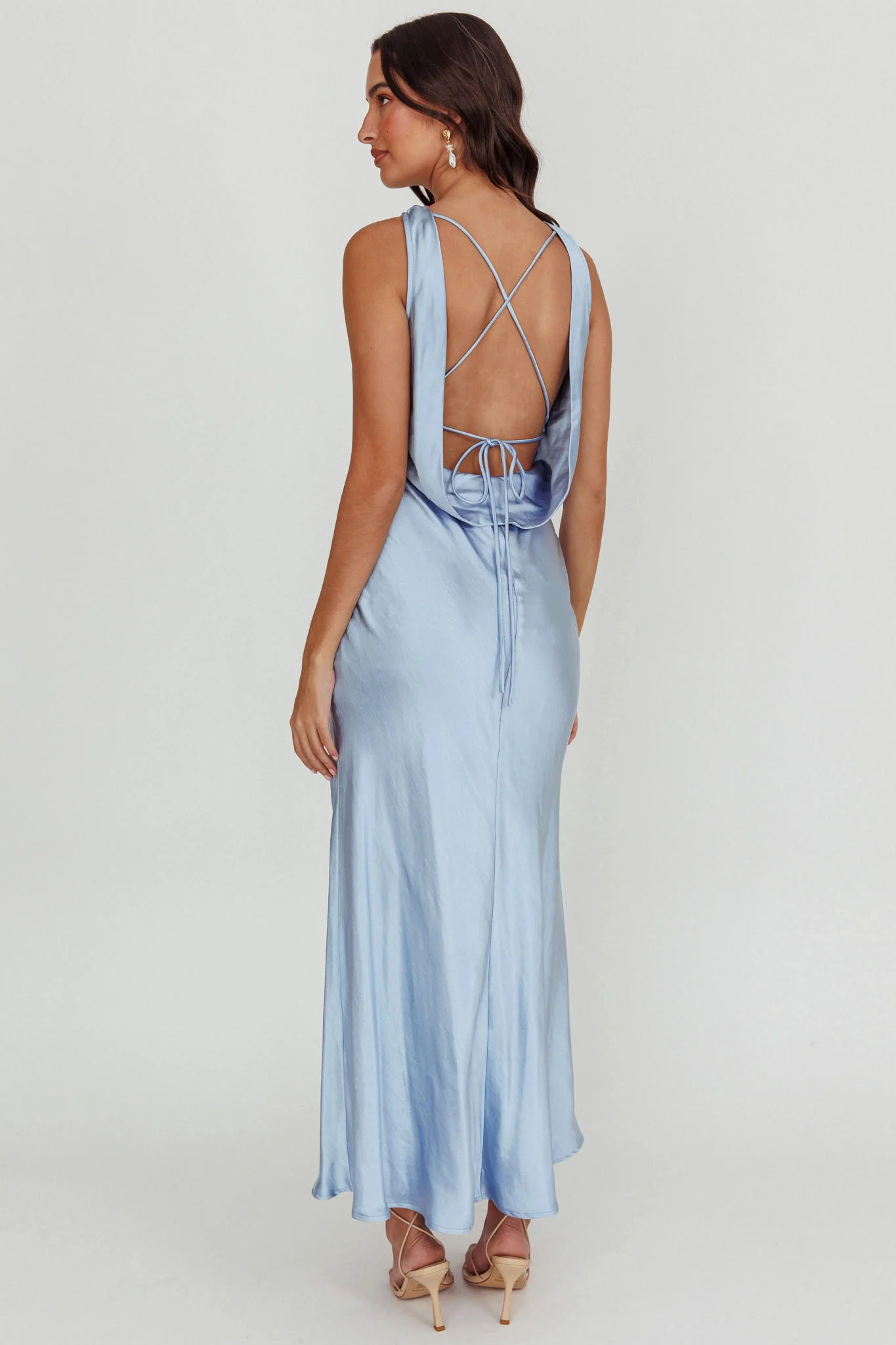 Isabella Satin Backless Maxi Dress Ocean - Image 3