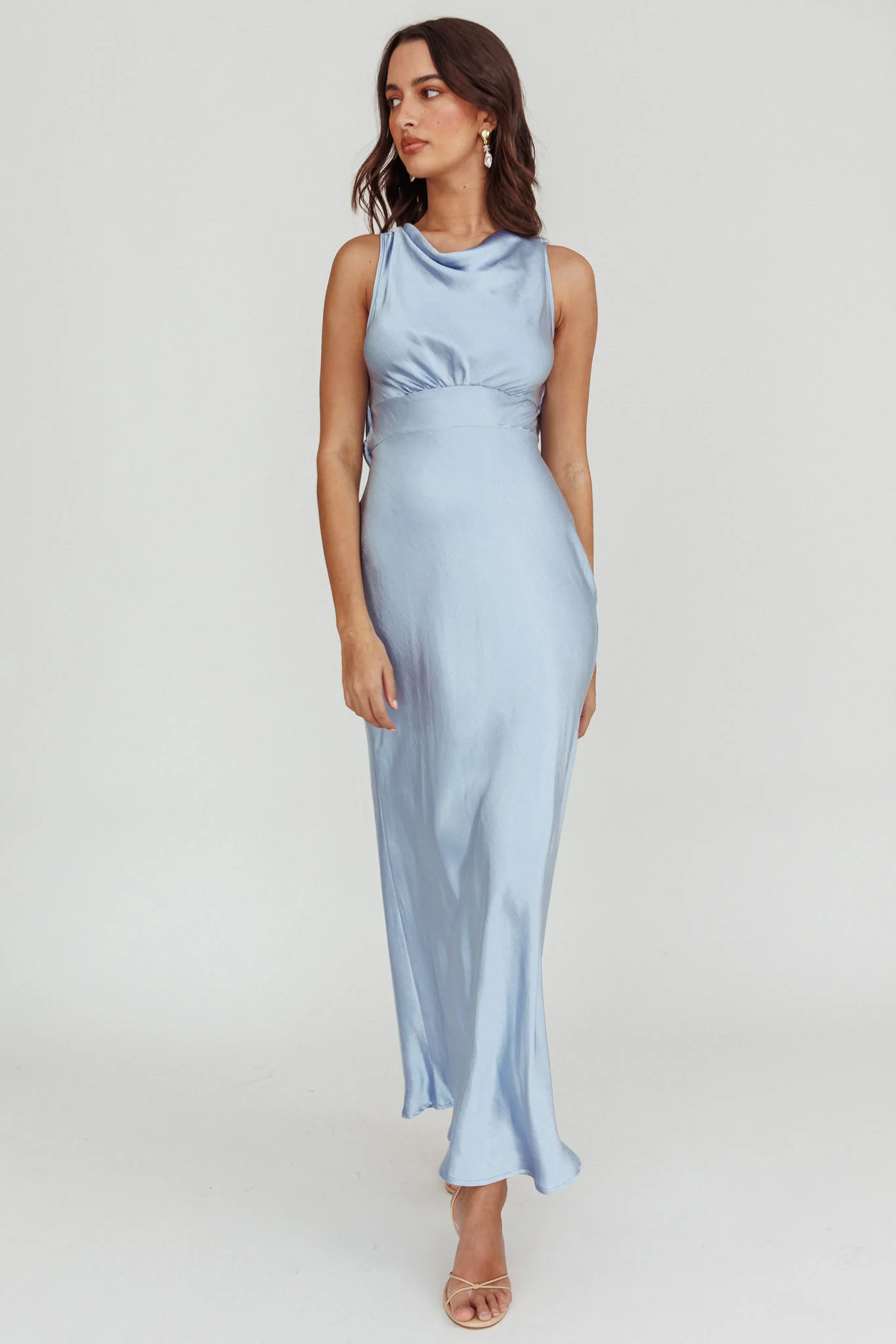 Isabella Satin Backless Maxi Dress Ocean - Image 6