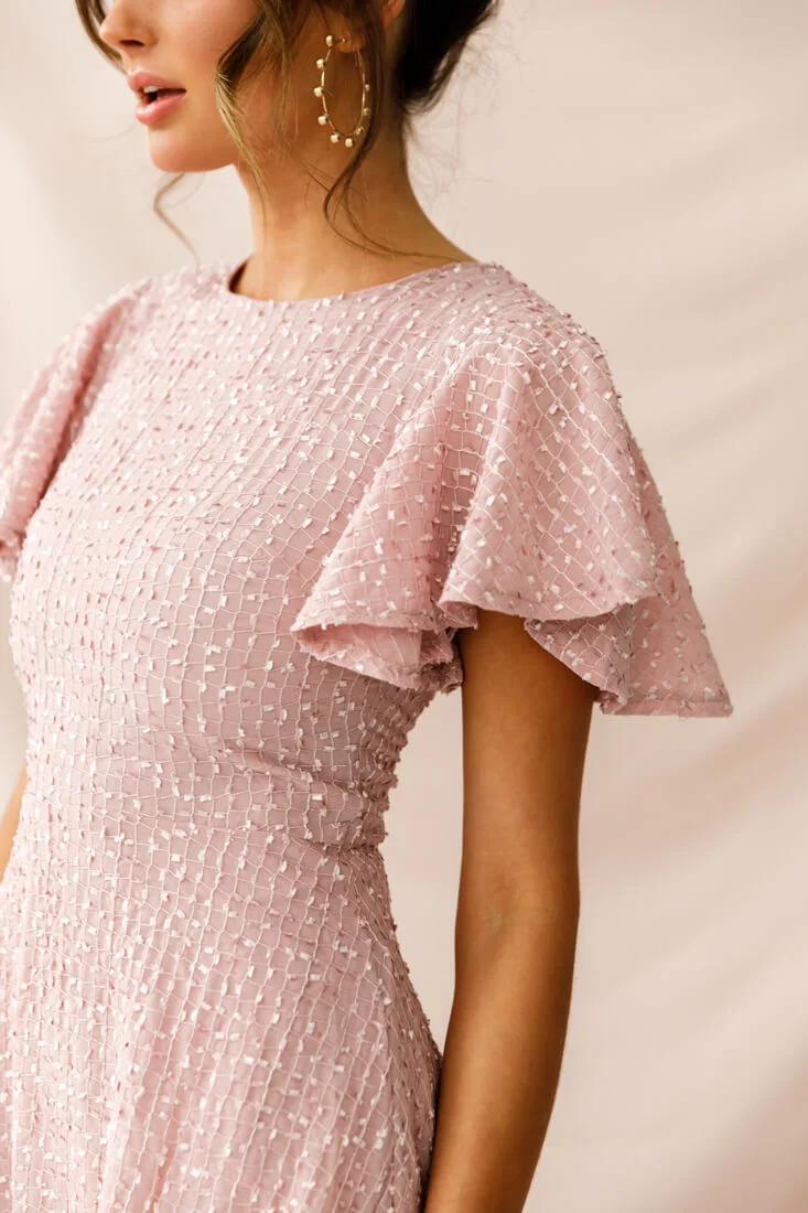 Isabelle Angel Sleeve Empire Dress Blush - Image 5