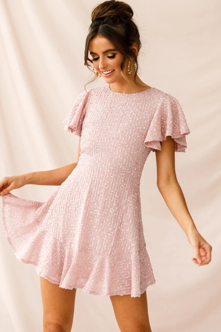 Isabelle Angel Sleeve Empire Dress Blush - Image 6