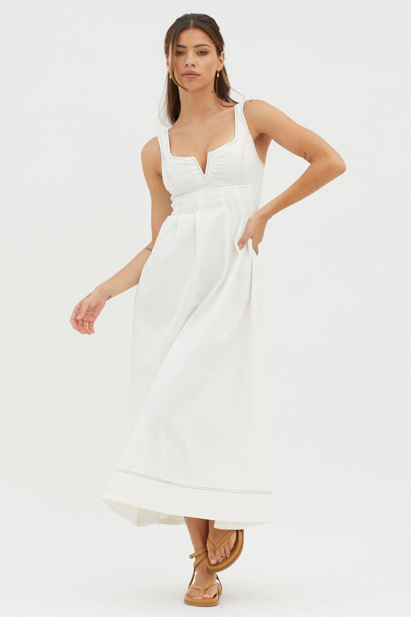 Isadore V-Bust Midi Dress White - Image 5