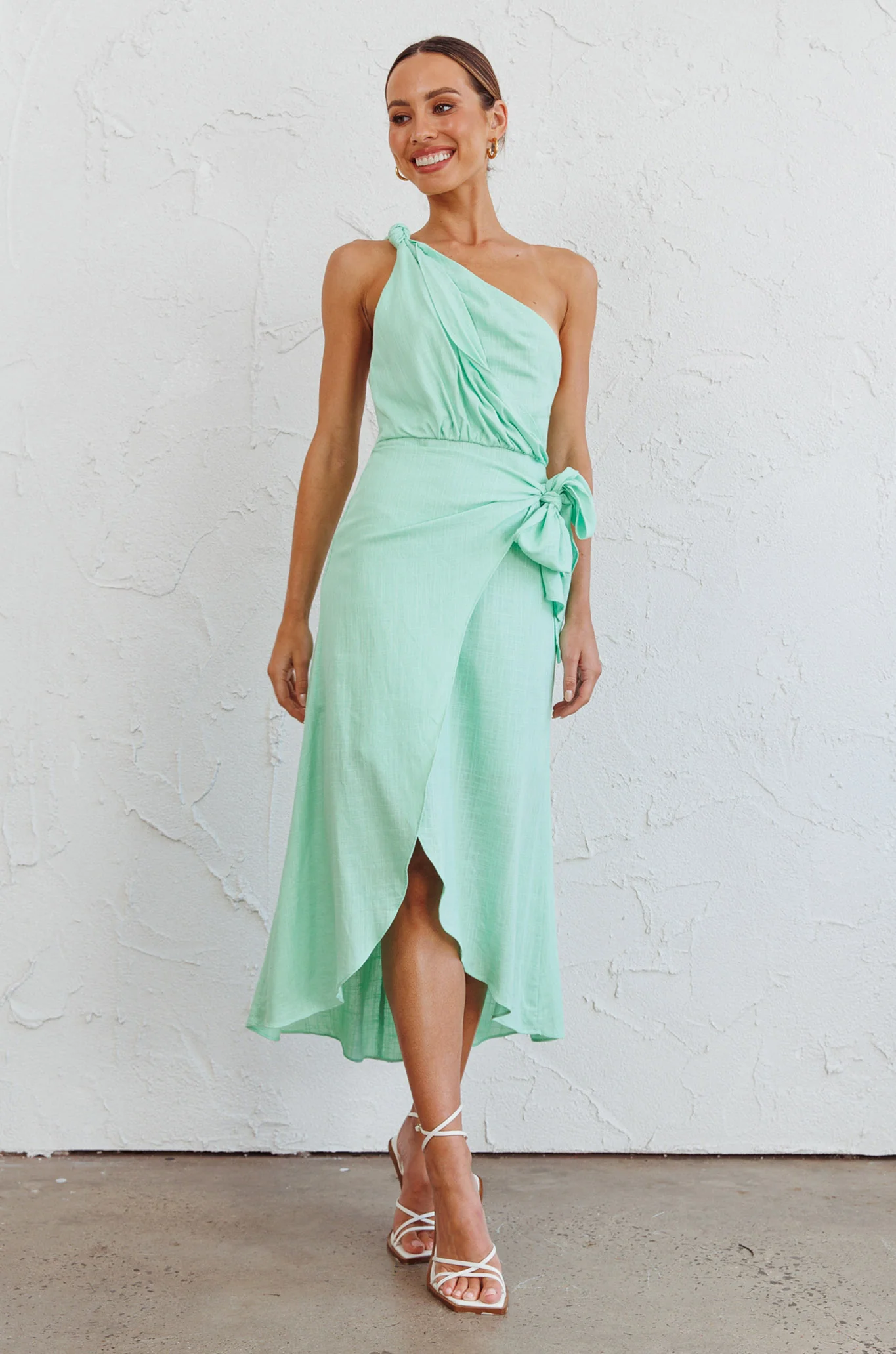 Island Time One-Shoulder Midi Dress Mint - Image 3