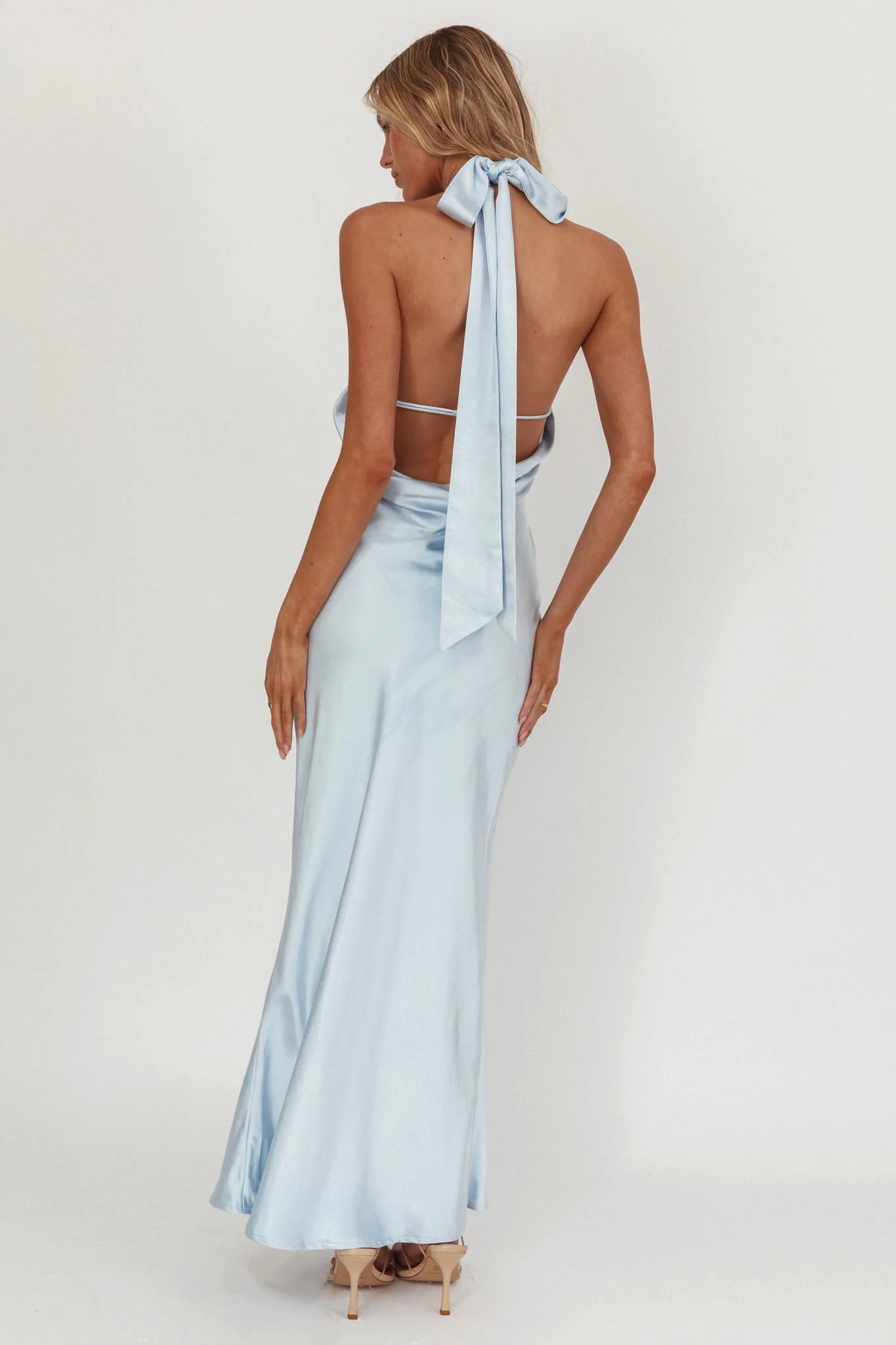 Italia Azure Crossover Halterneck Maxi Dress Ice Blue - Image 2