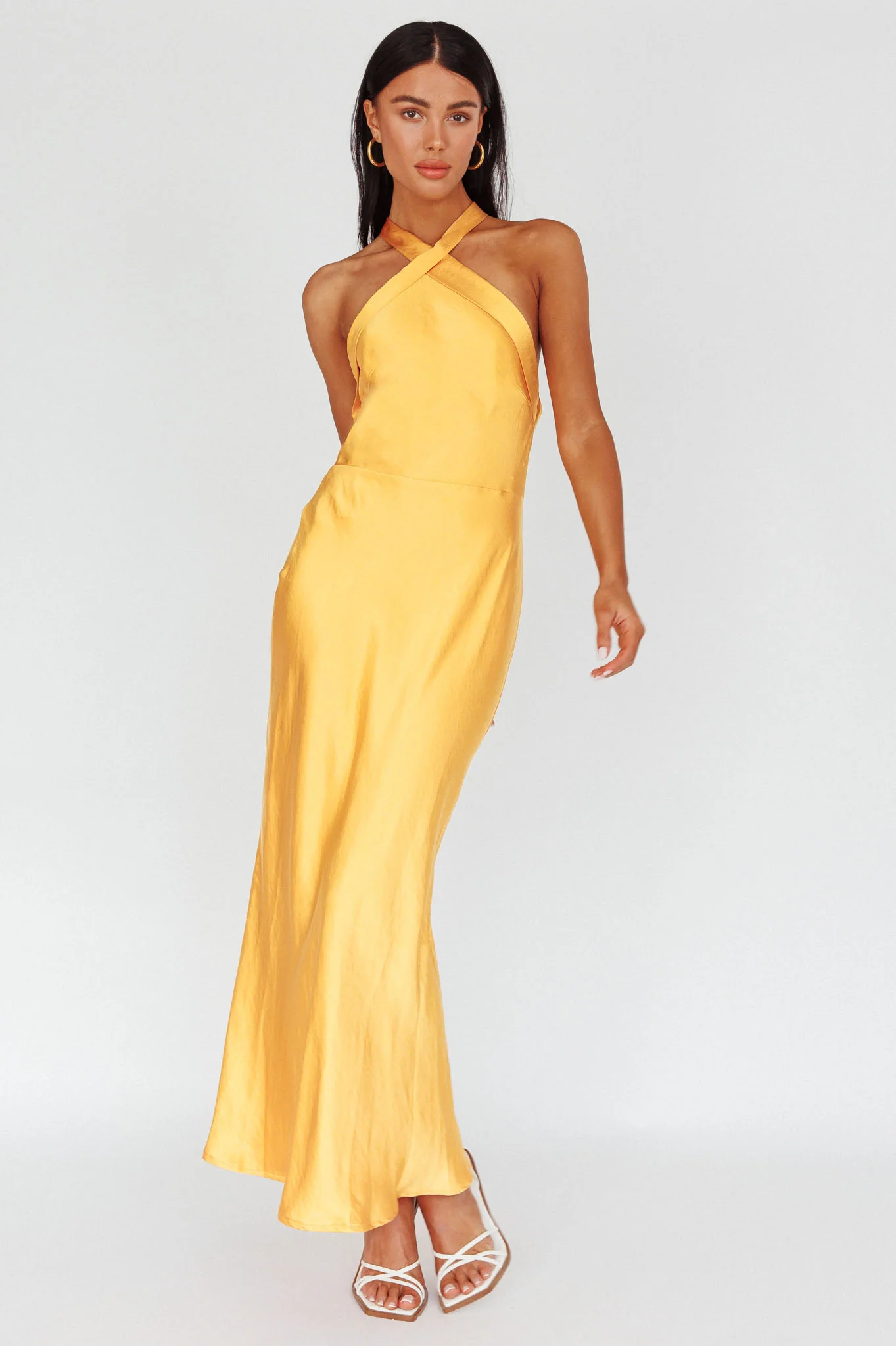 Italia Azure Crossover Halterneck Maxi Dress Sun - Image 6